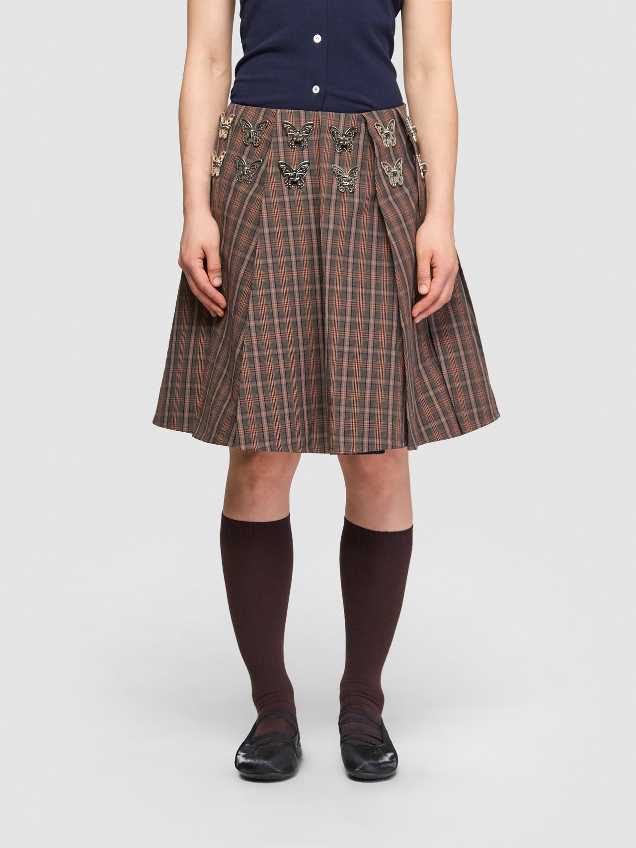 Ladyheath Pleated Skirt in Brown & Orange Tartan