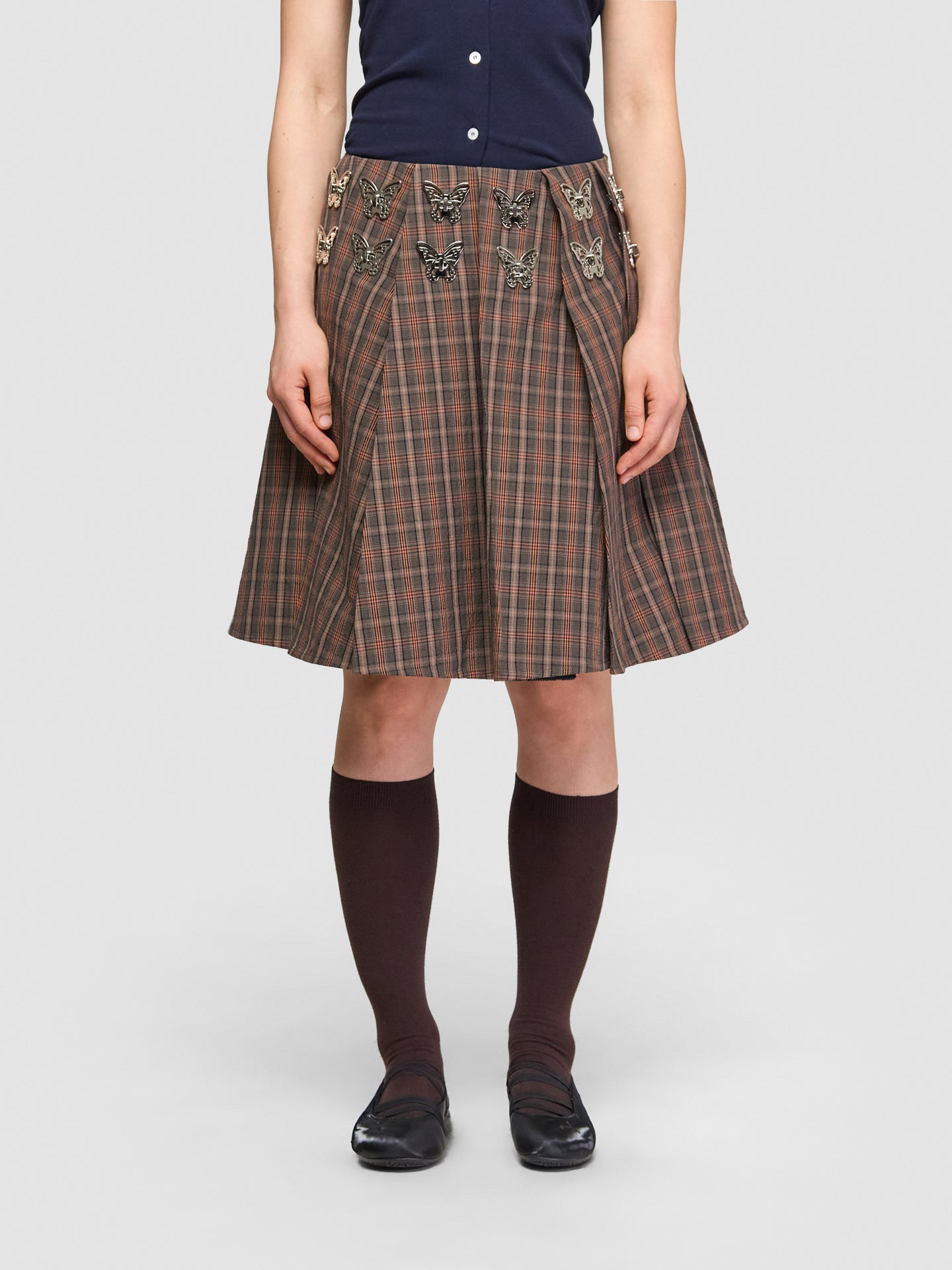 Ladyheath Pleated Skirt in Brown & Orange Tartan