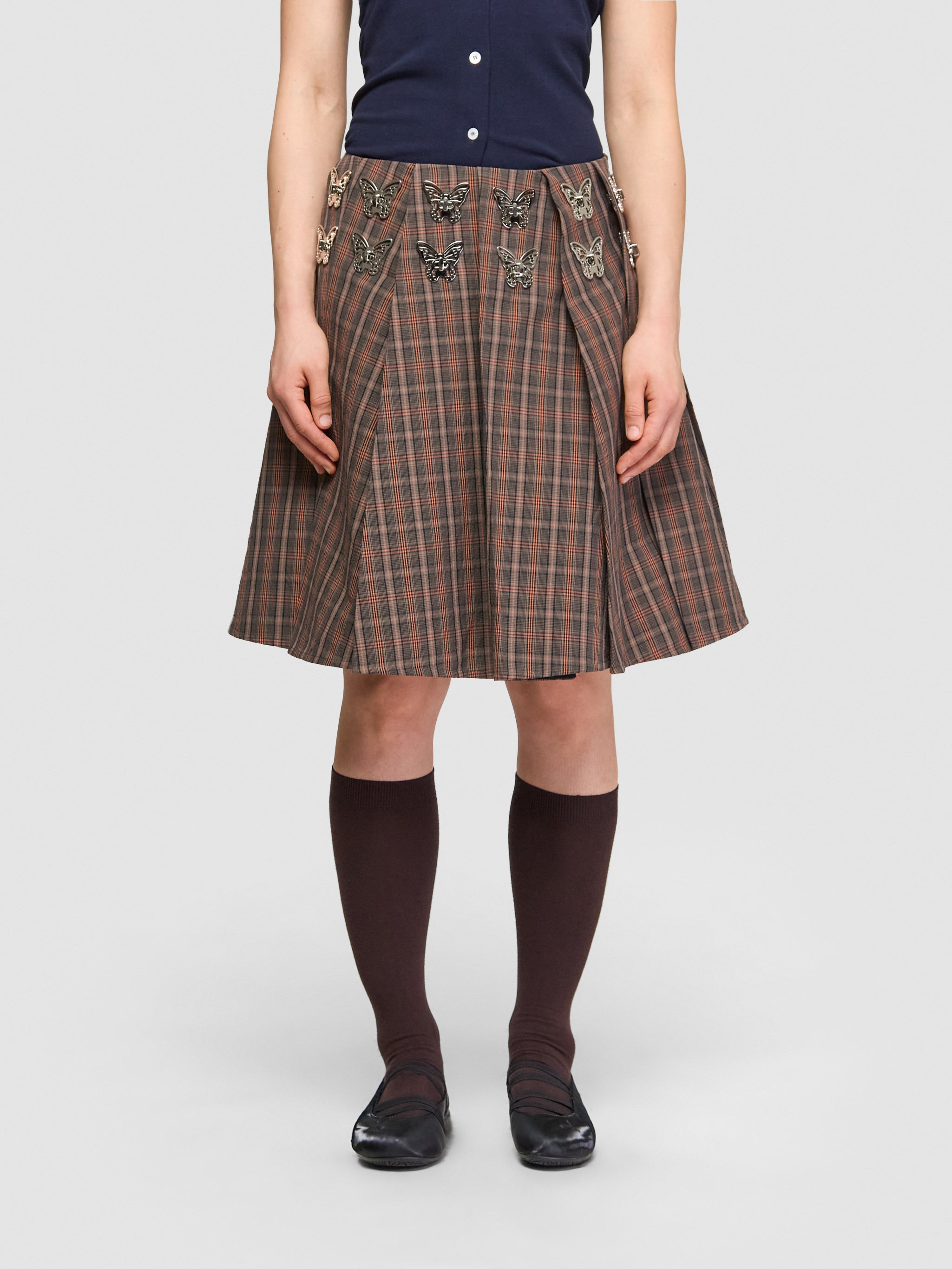 Ladyheath Pleated Skirt in Brown & Orange Tartan