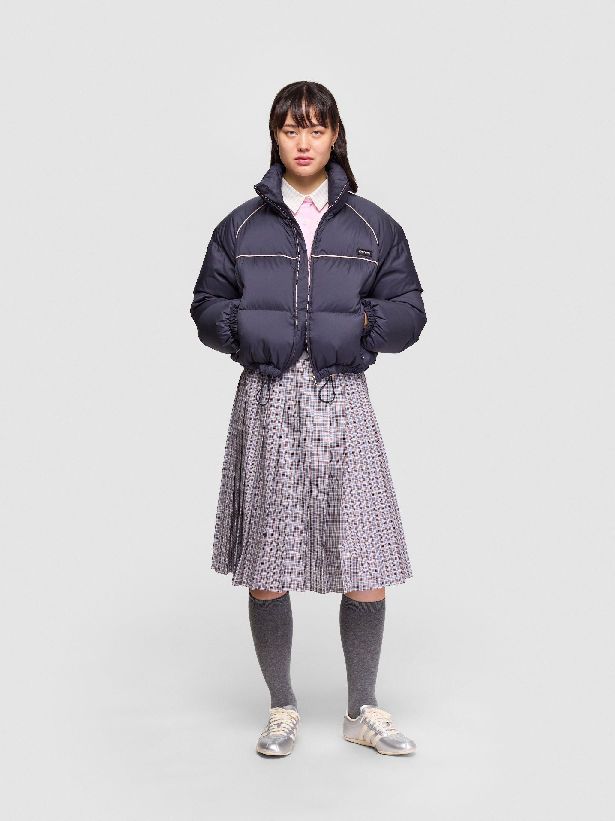 Checked Pleated Skirt in Aviator Blue & Burgundy Red