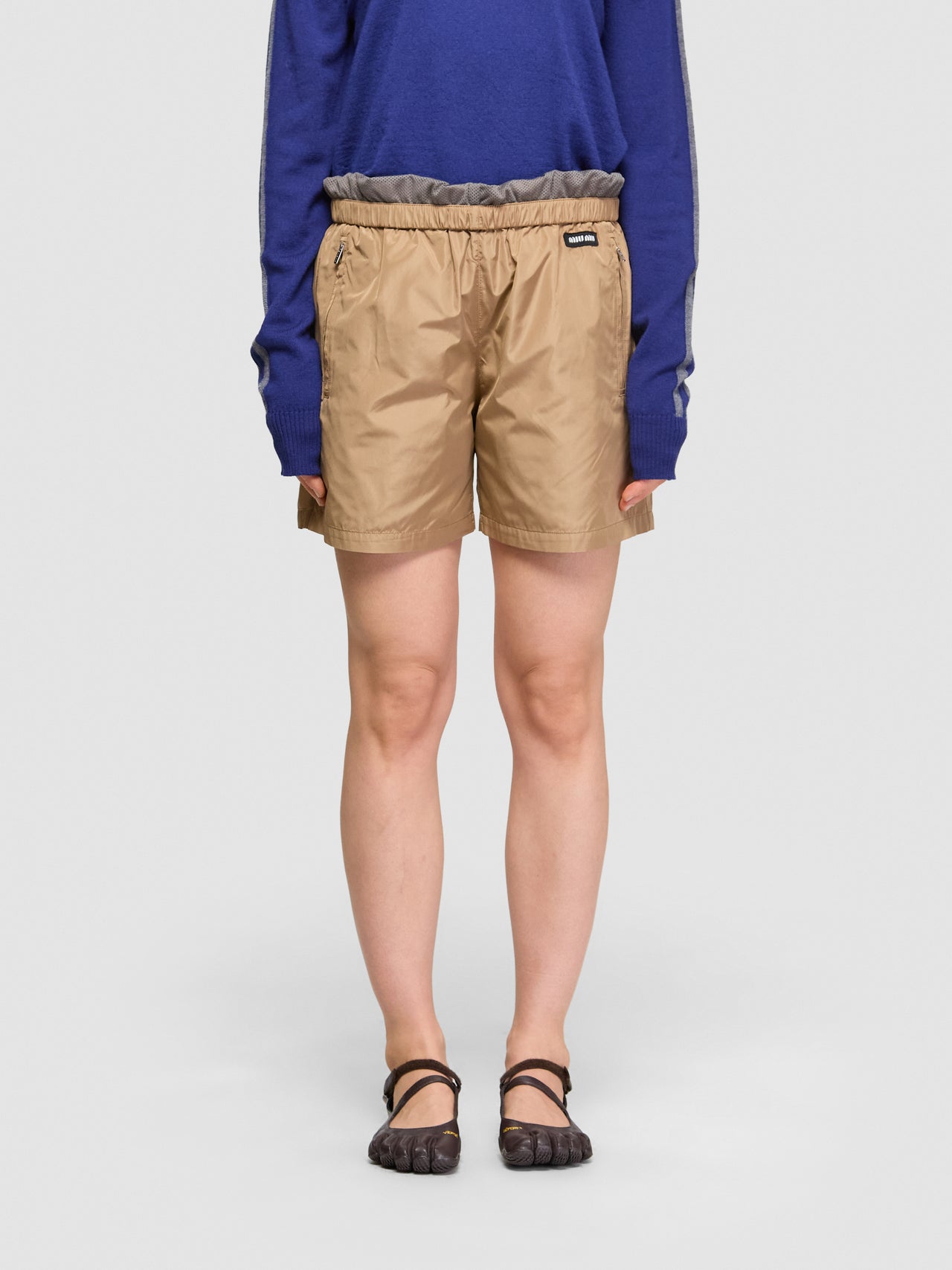 Technical Silk Bermudas in Sesame