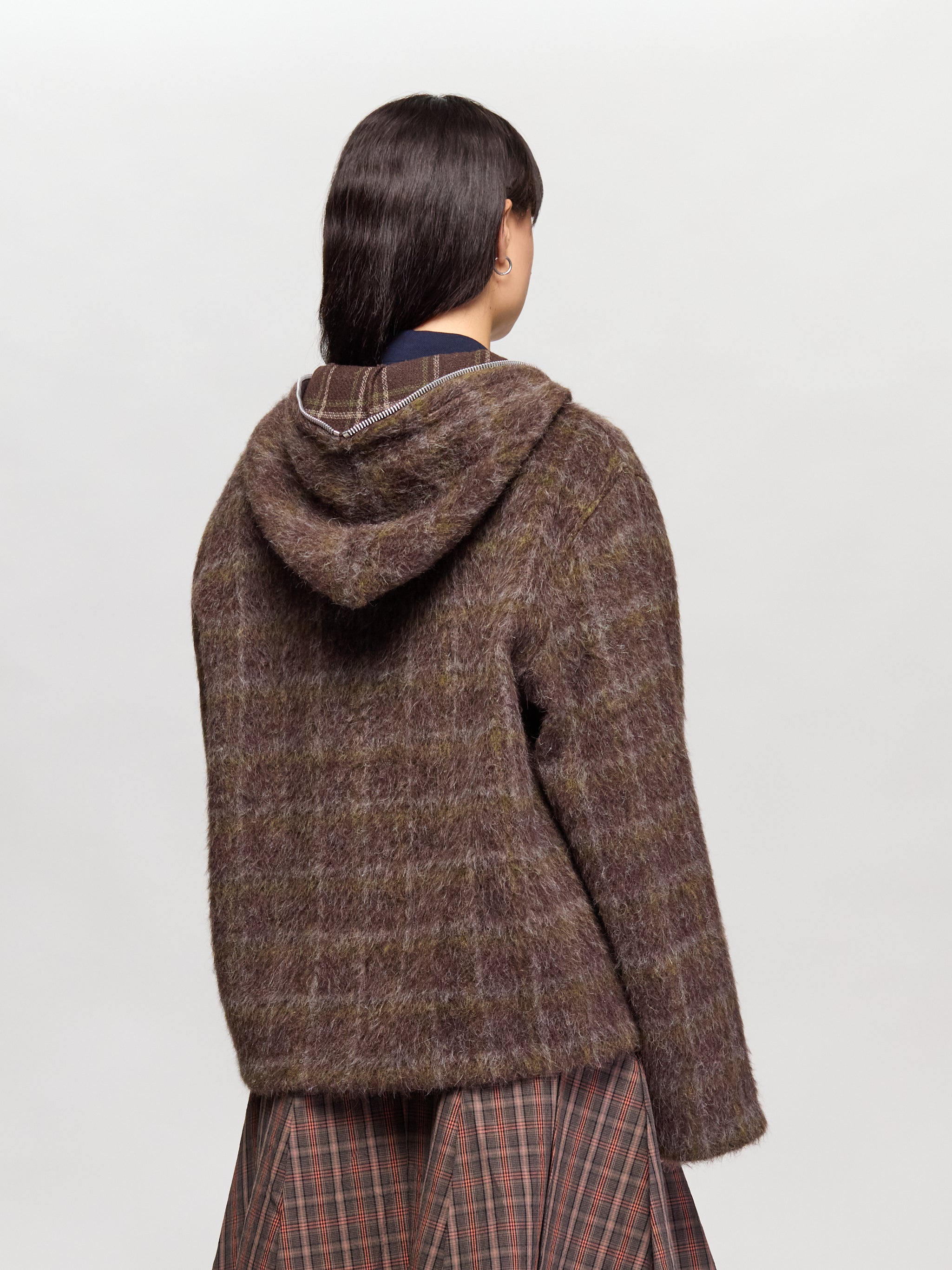 Full Zip Hood in Dorf Check Hairy Wool