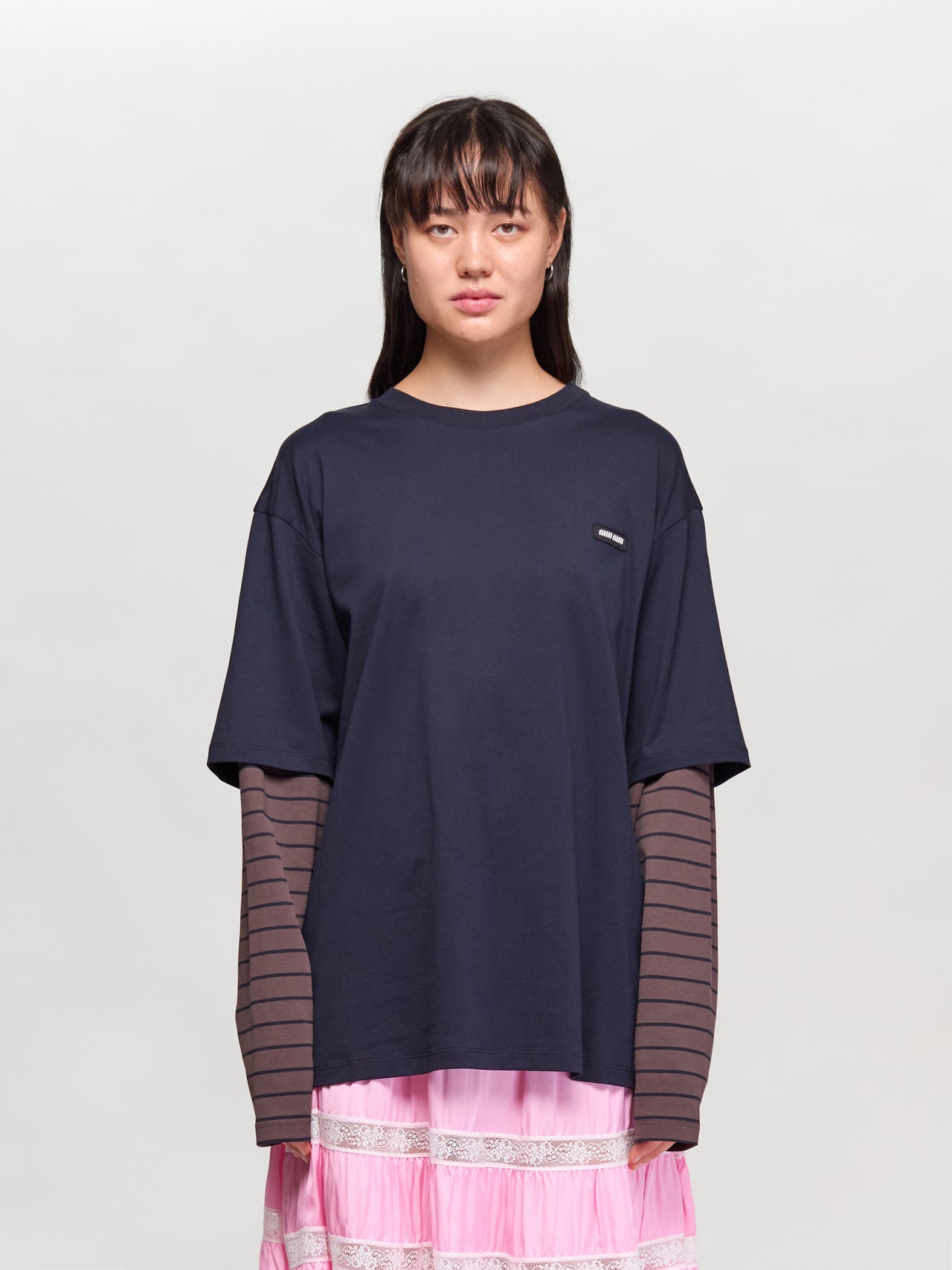 Long Sleeve Jersey T-Shirt in Blue & Cocoa