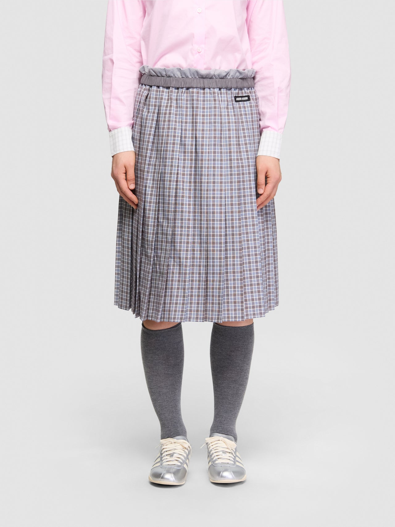 Checked Pleated Skirt in Aviator Blue & Burgundy Red