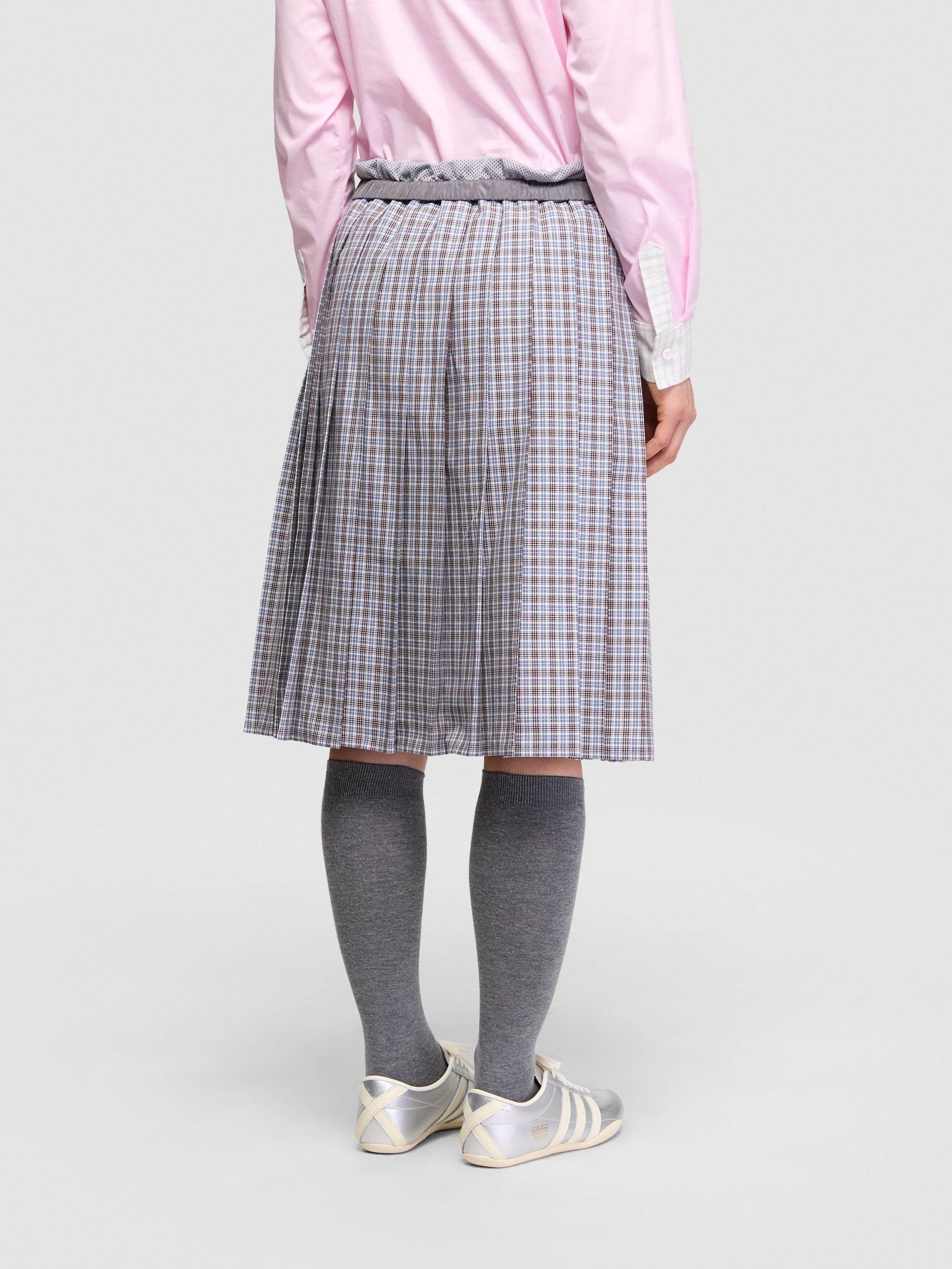 Checked Pleated Skirt in Aviator Blue & Burgundy Red