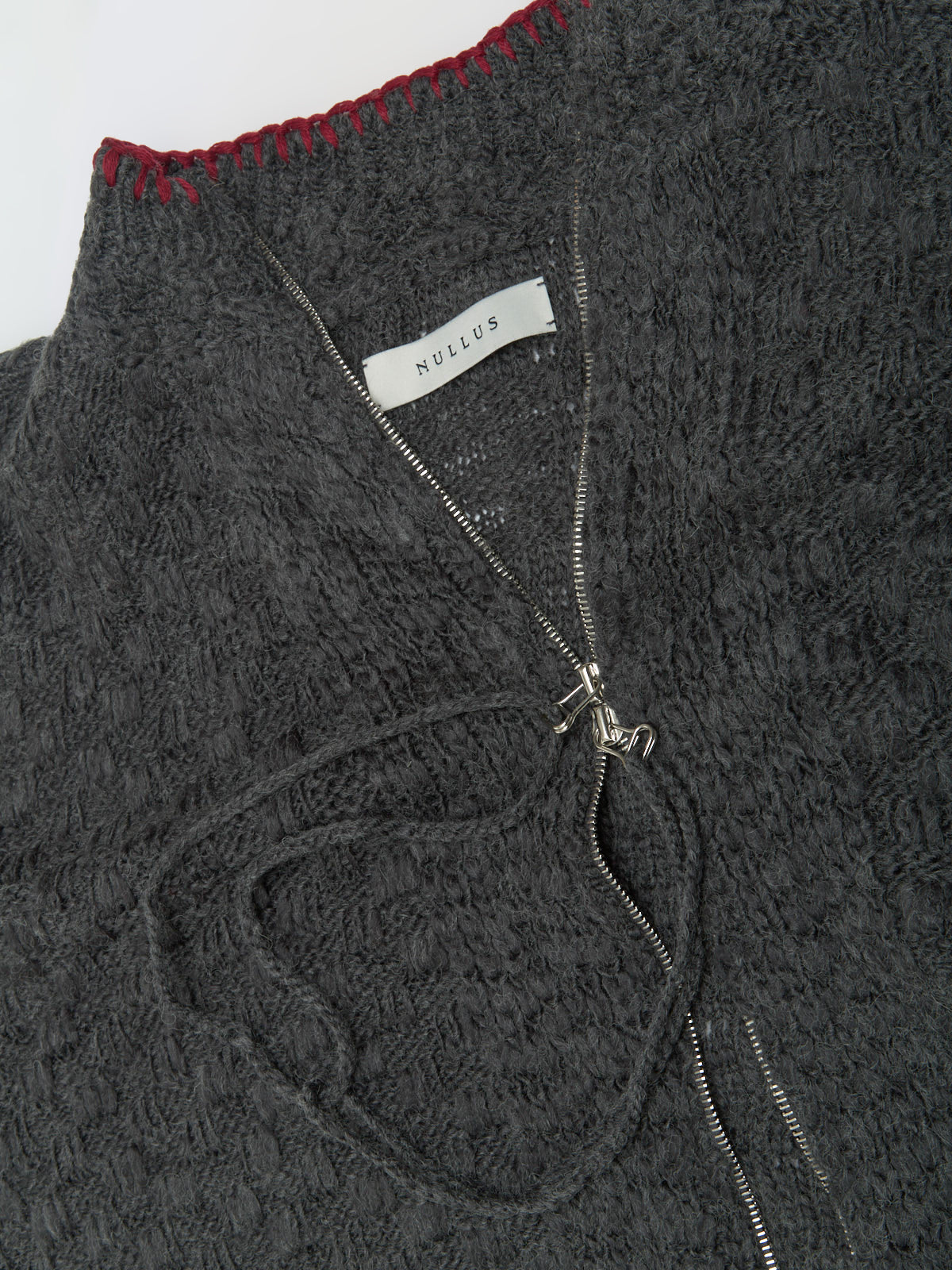 Chex Pattern Knitted Zip-Up Cardigan in Grey