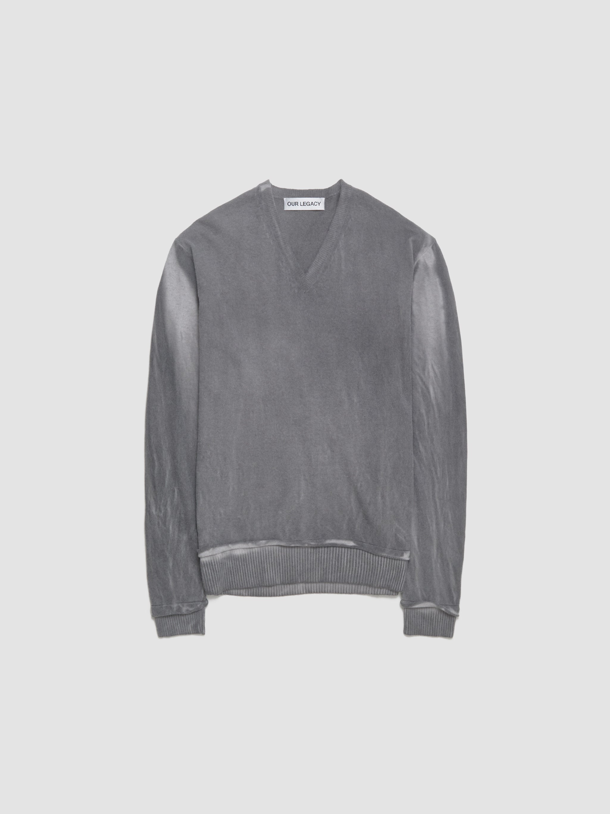 Parallel V-Neck in Grey Spray Dye Cherub Wool