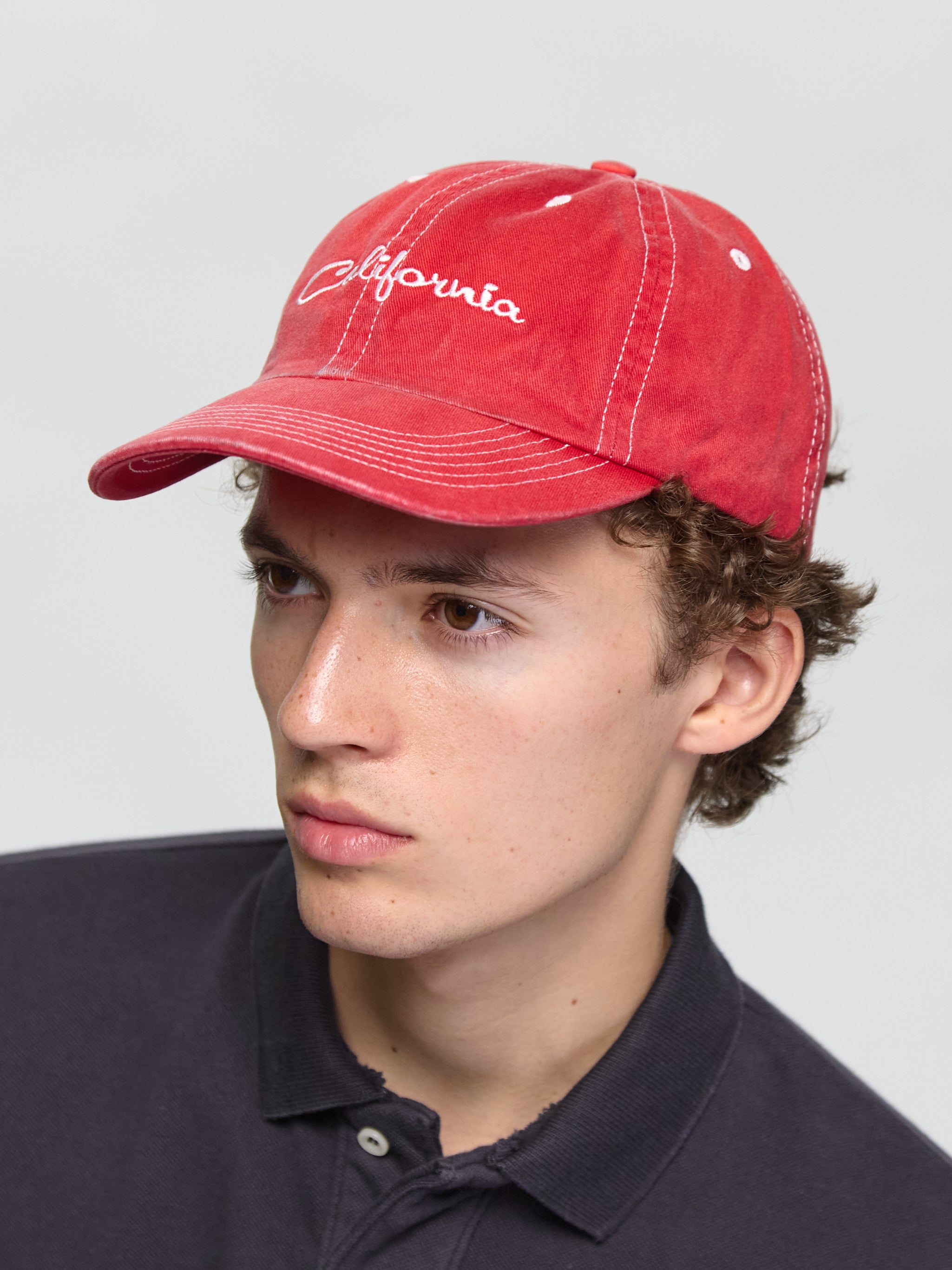 California Embroidered Cap in Red