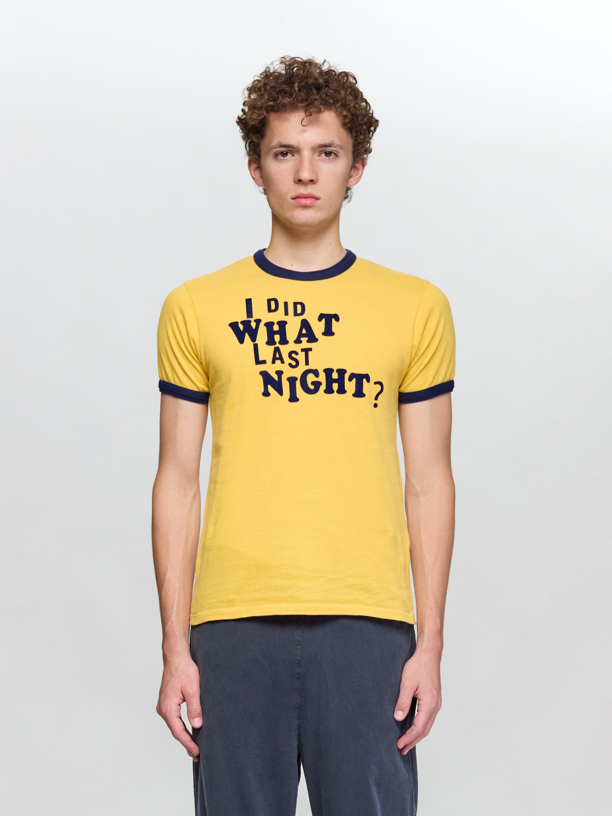 I Did What Last Night Ringer T-Shirt in Yellow