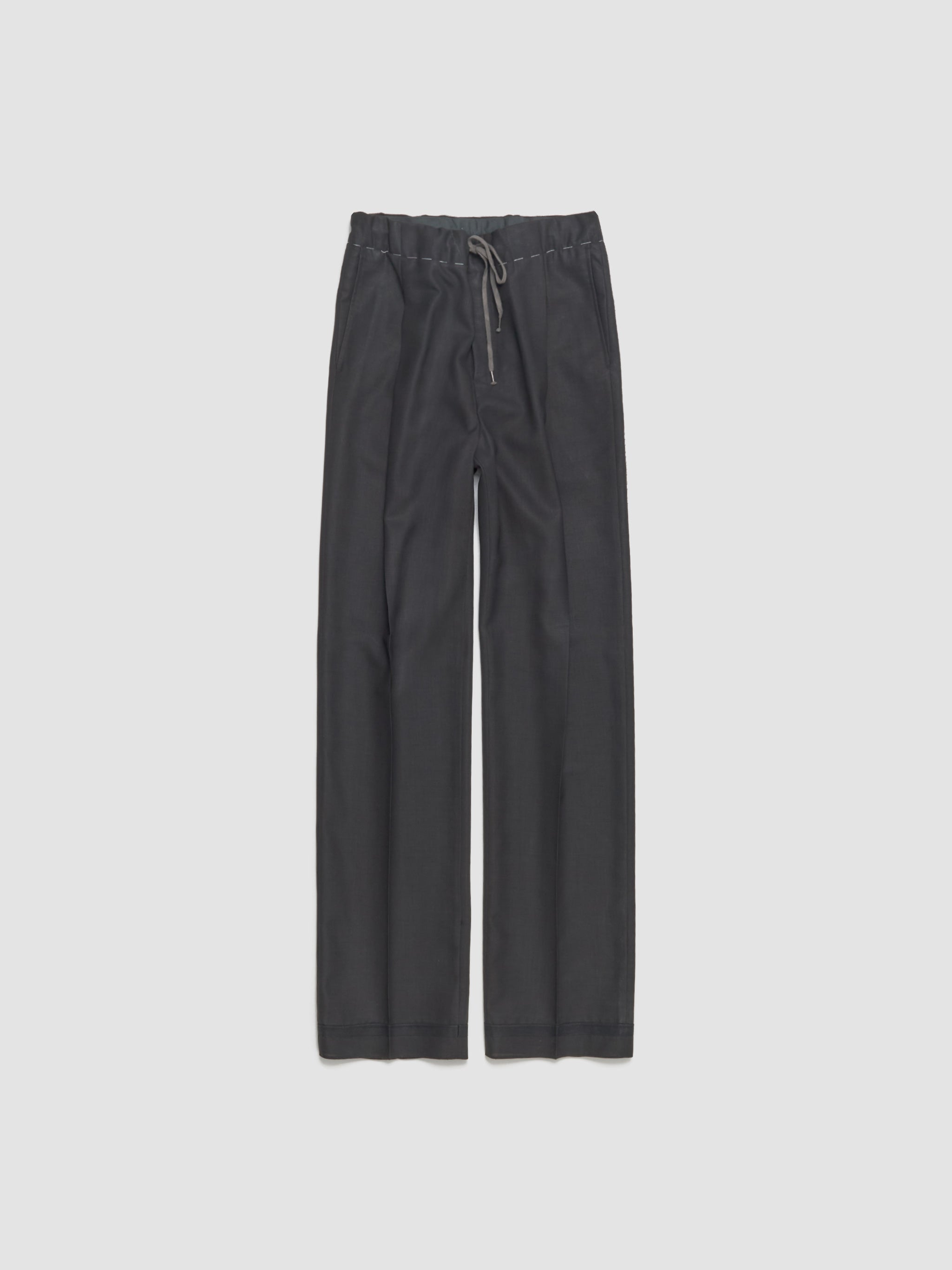 Wool Drawstring Pants in Dark Brown