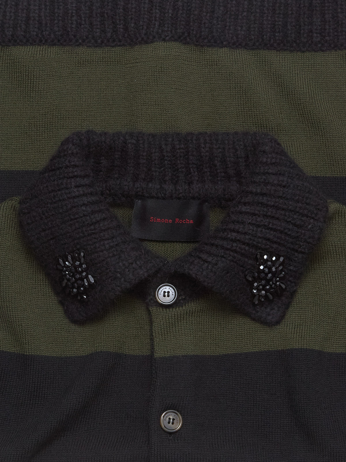 Fuzzy Collar Striped Rugby Cardigan in Charcoal