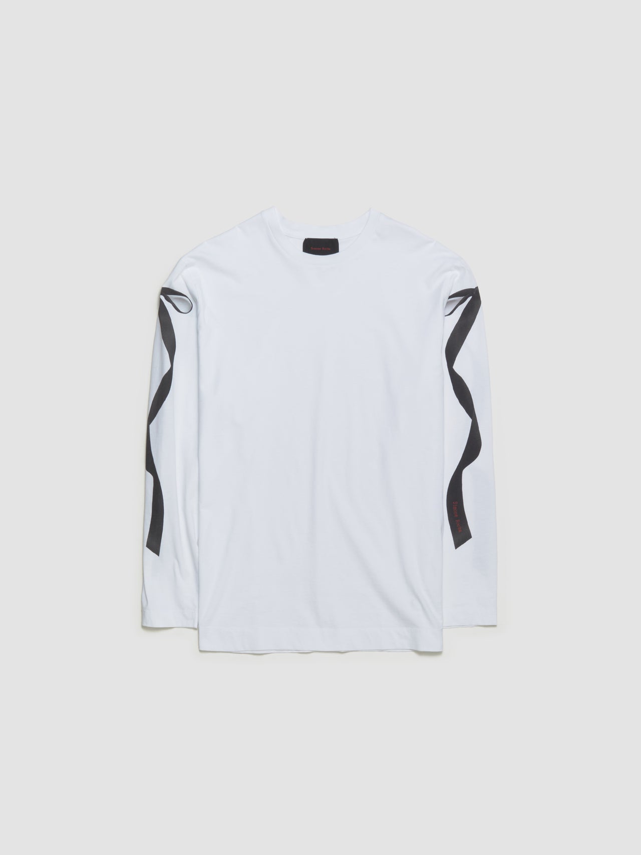 Ribbon Bow Tail Print Long Sleeve T-Shirt in White & Black