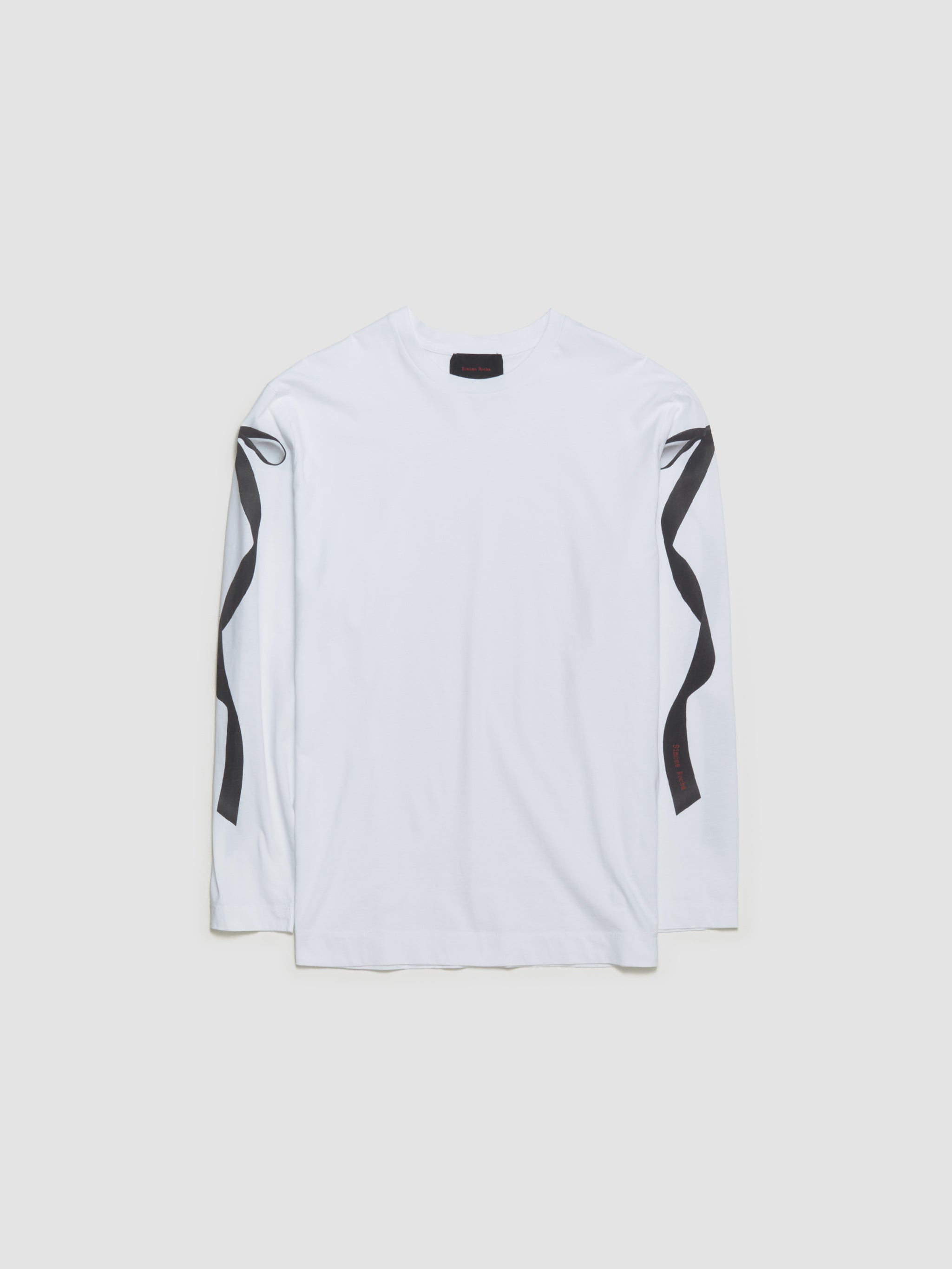 Ribbon Bow Tail Print Long Sleeve T-Shirt in White & Black