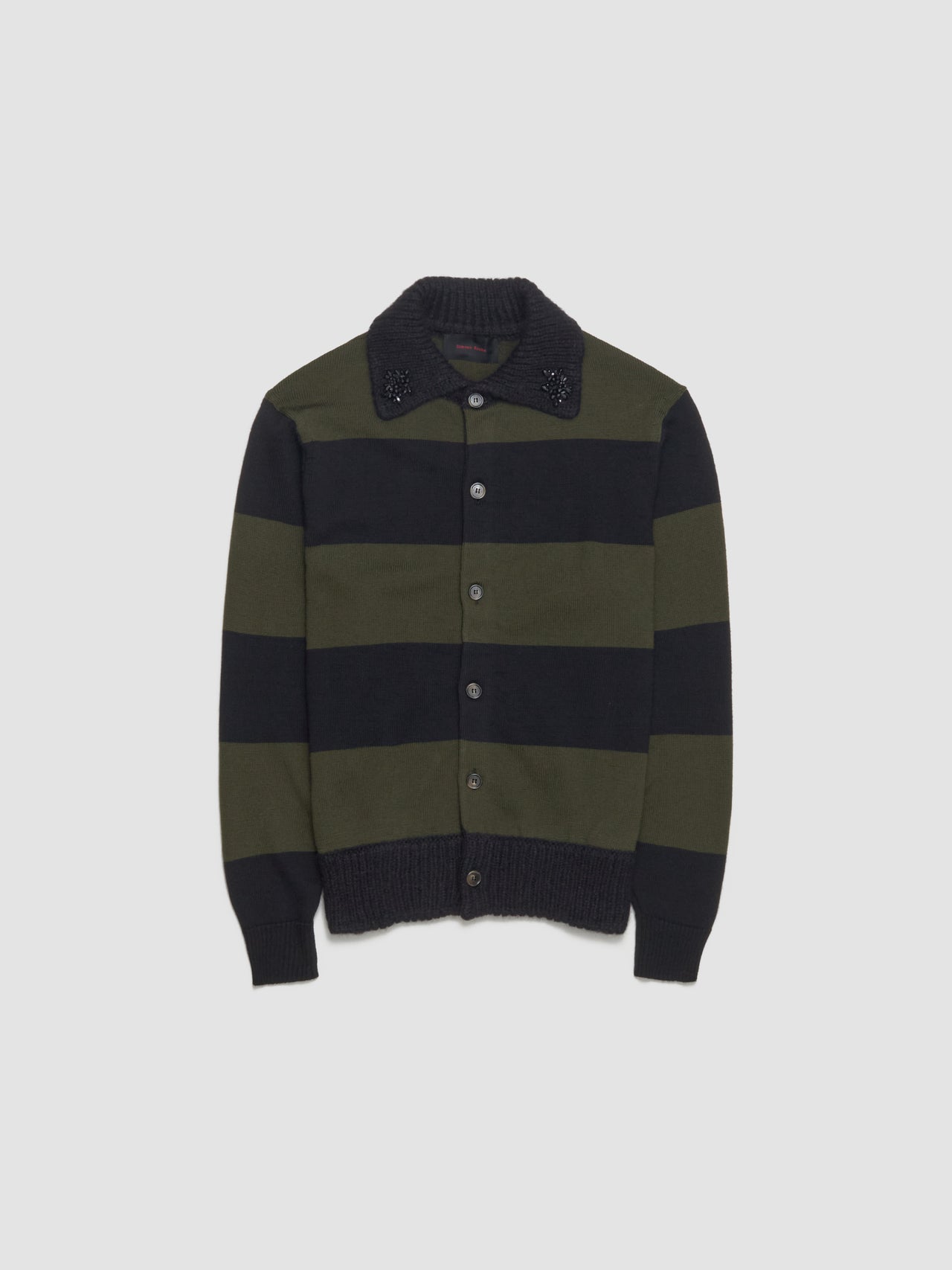 Fuzzy Collar Striped Rugby Cardigan in Charcoal