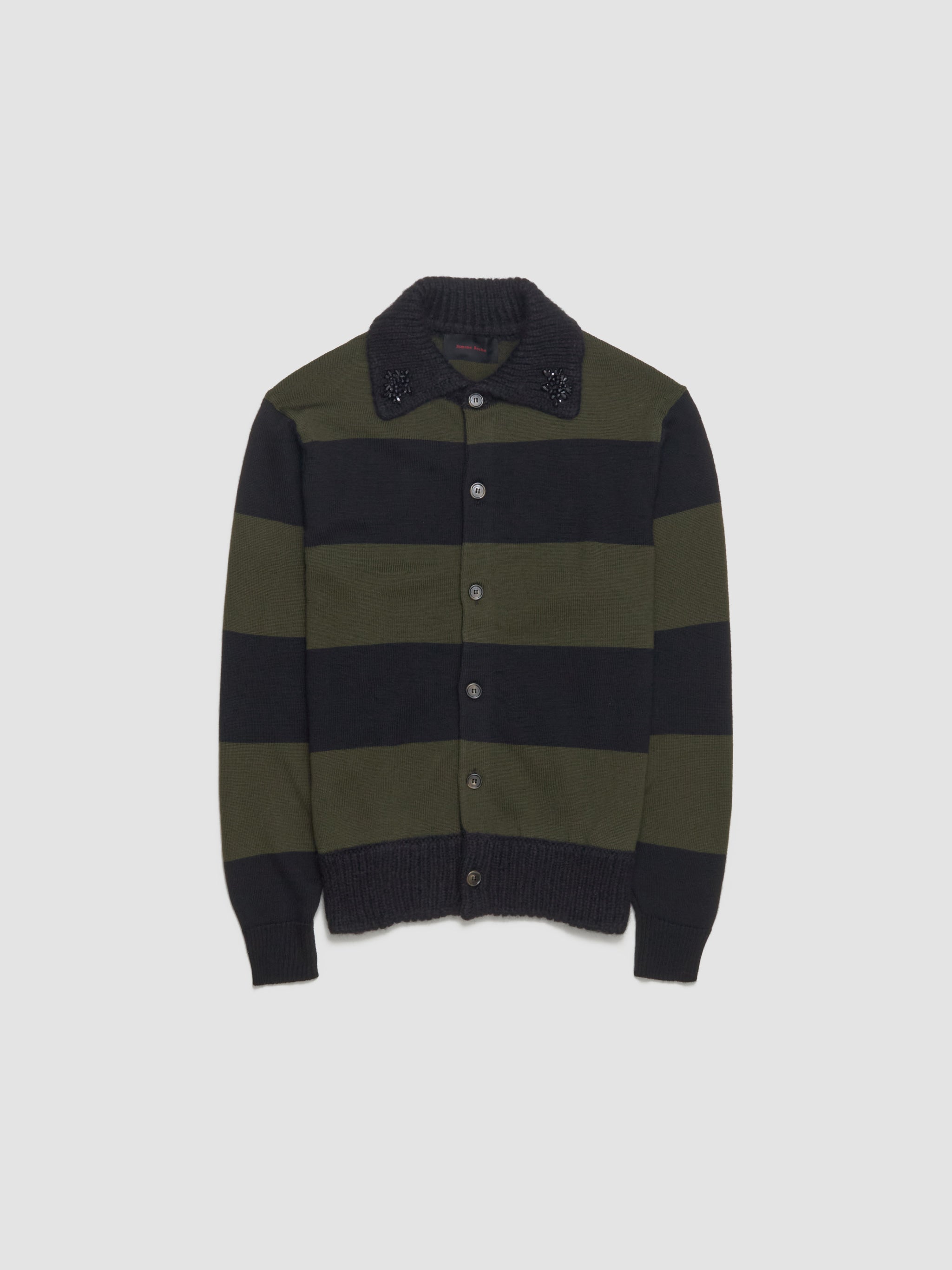 Fuzzy Collar Striped Rugby Cardigan in Charcoal