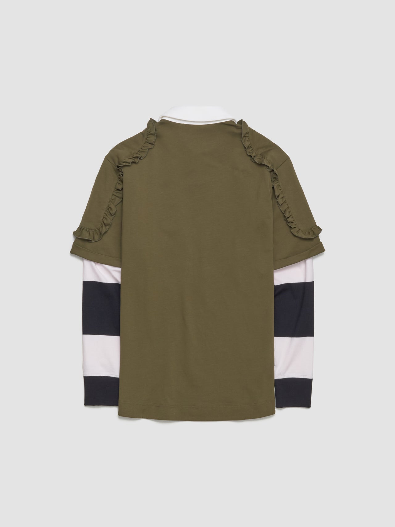 Layered Ruffle Rugby Shirt in Khaki & Pearl