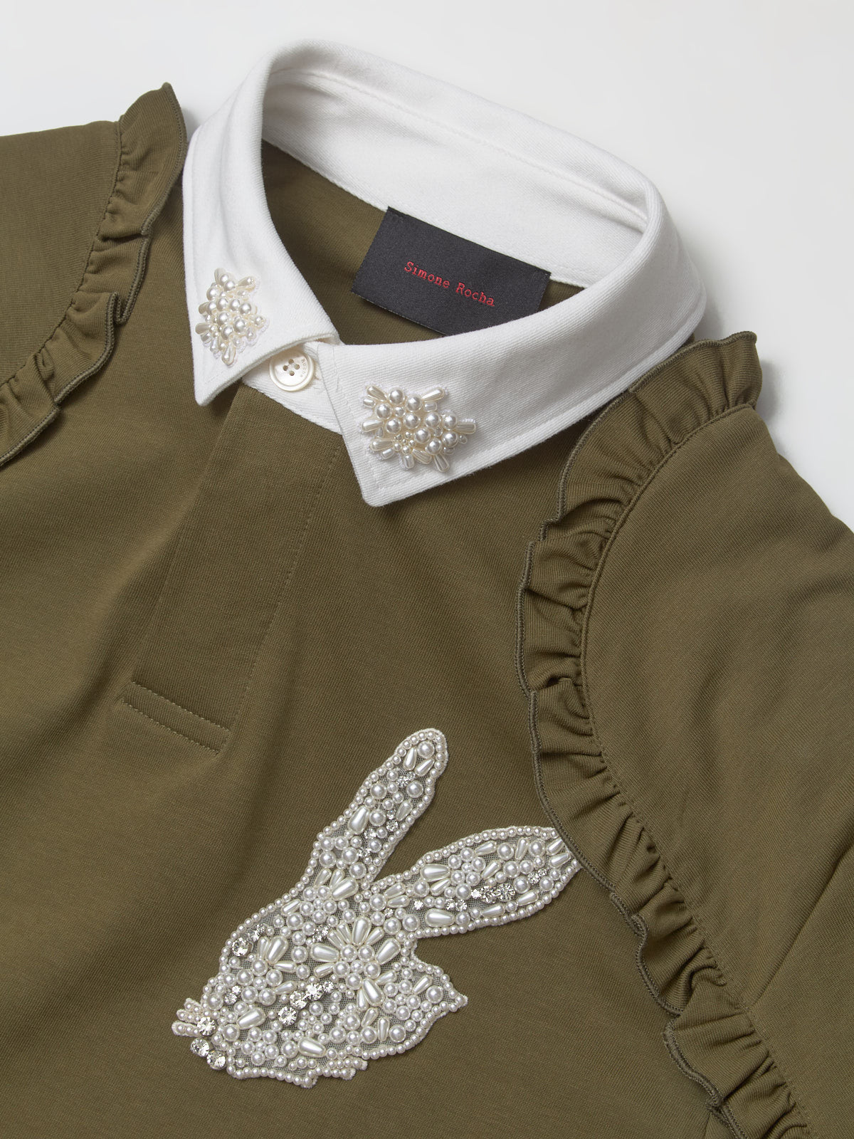 Layered Ruffle Rugby Shirt in Khaki & Pearl