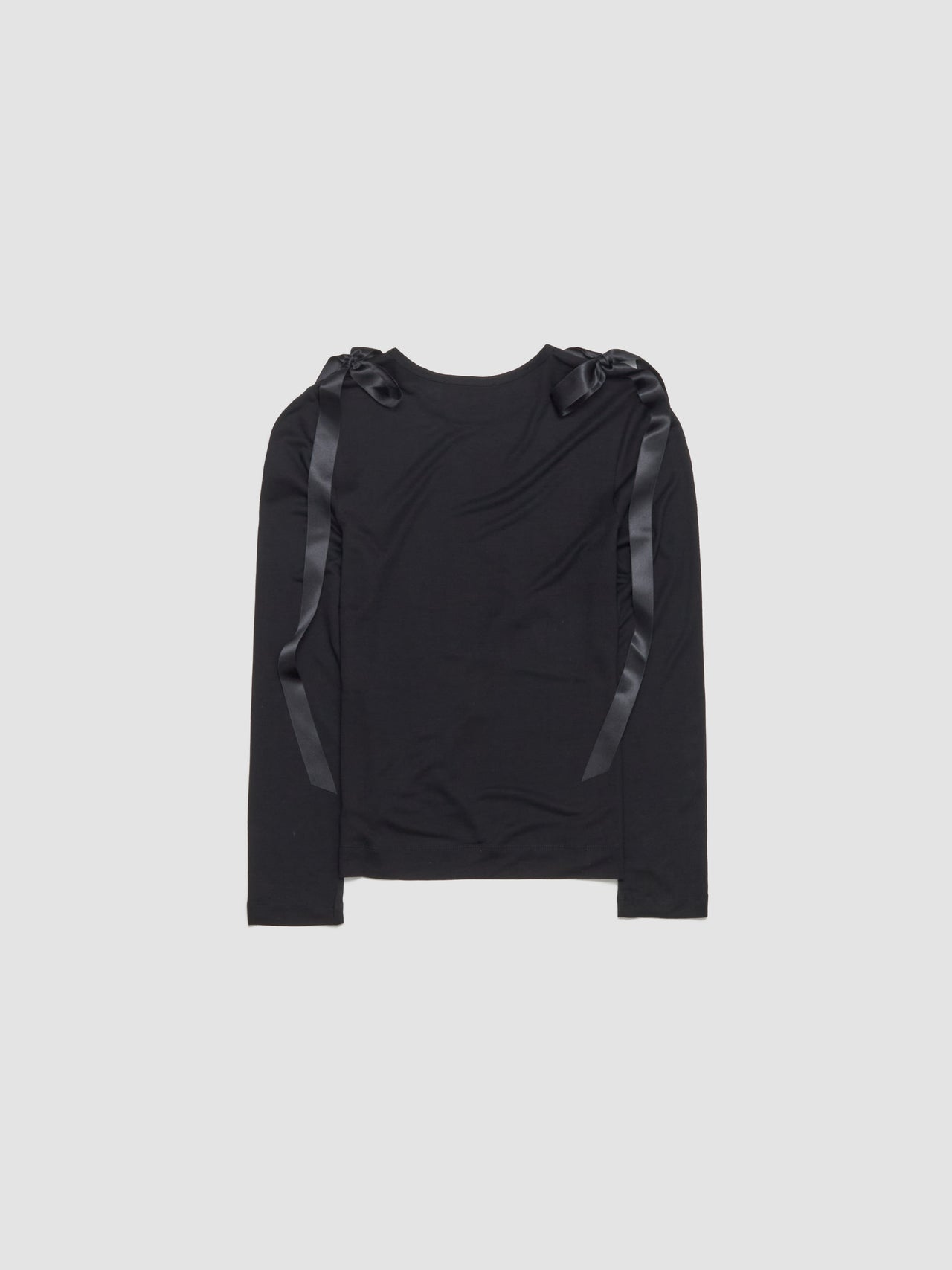 Bow Ribbon Tail Long Sleeve T-Shirt in Black