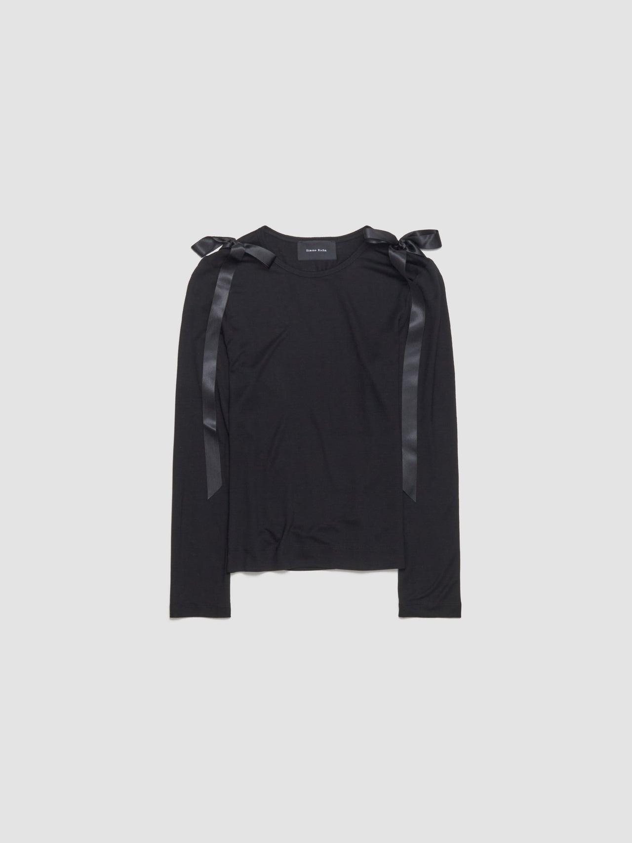 Bow Ribbon Tail Long Sleeve T-Shirt in Black