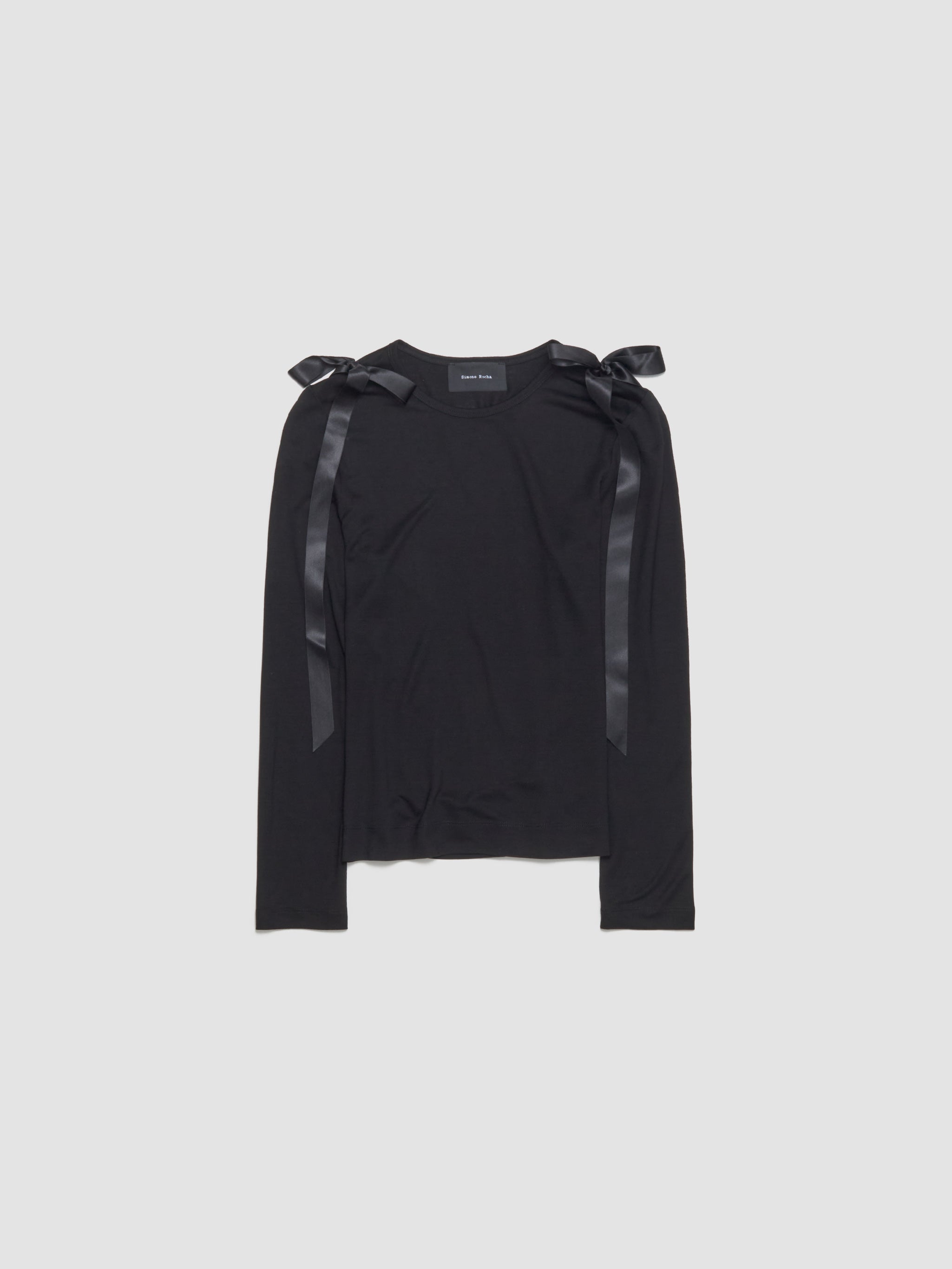 Bow Ribbon Tail Long Sleeve T-Shirt in Black
