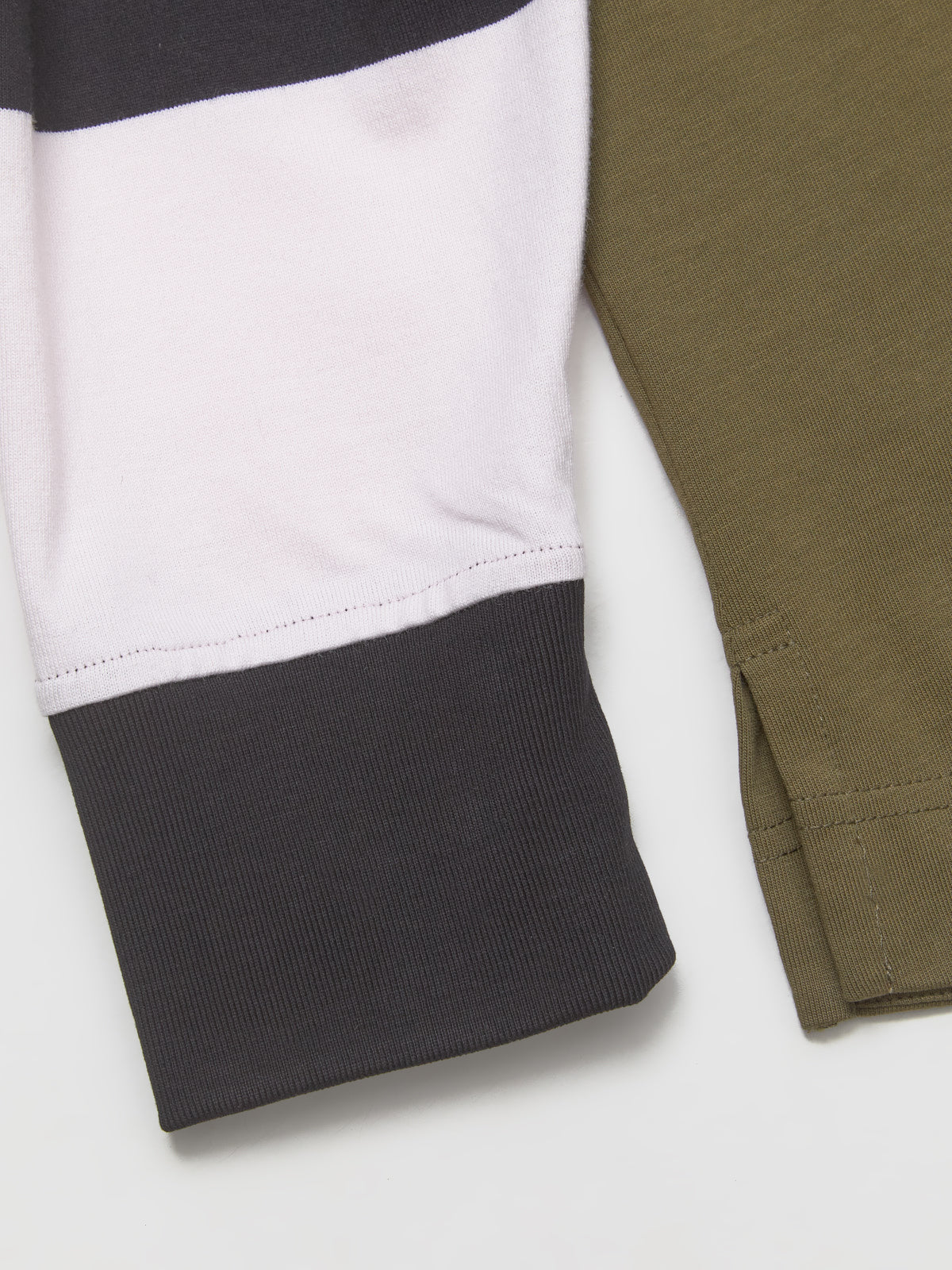 Layered Ruffle Rugby Shirt in Khaki & Pearl