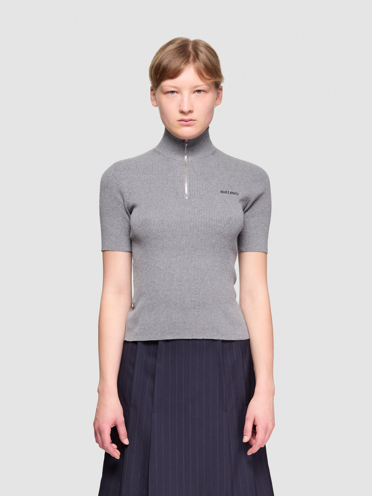 Cotton Half-Zip Sweater in Grey