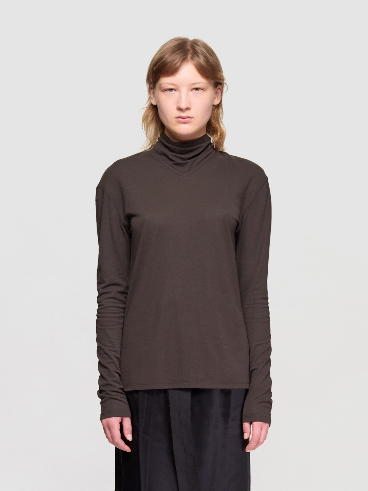 Long Sleeve Foulard Top in Dark Espresso