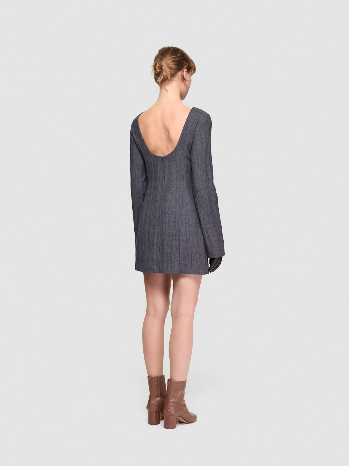 Firm Dress in Stone Grey Plisse Wool