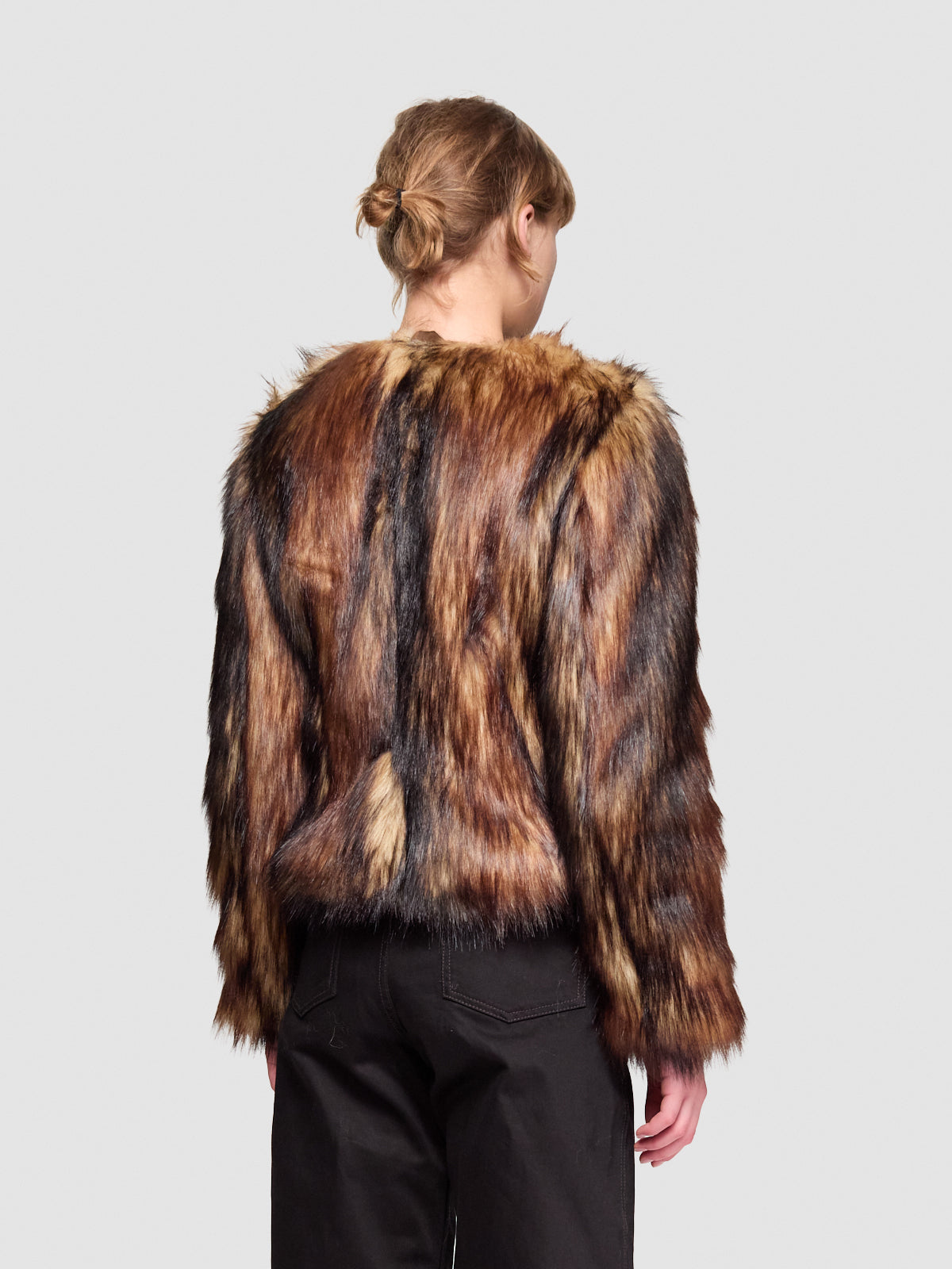 Sculpted Faux Fur Fray Jacket in Natural