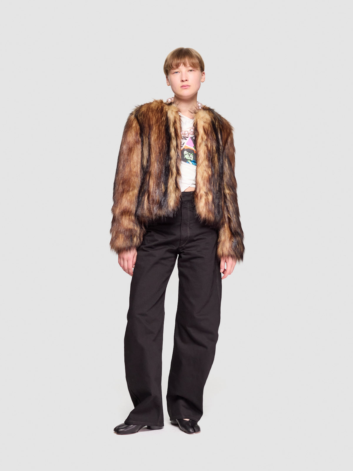 Sculpted Faux Fur Fray Jacket in Natural