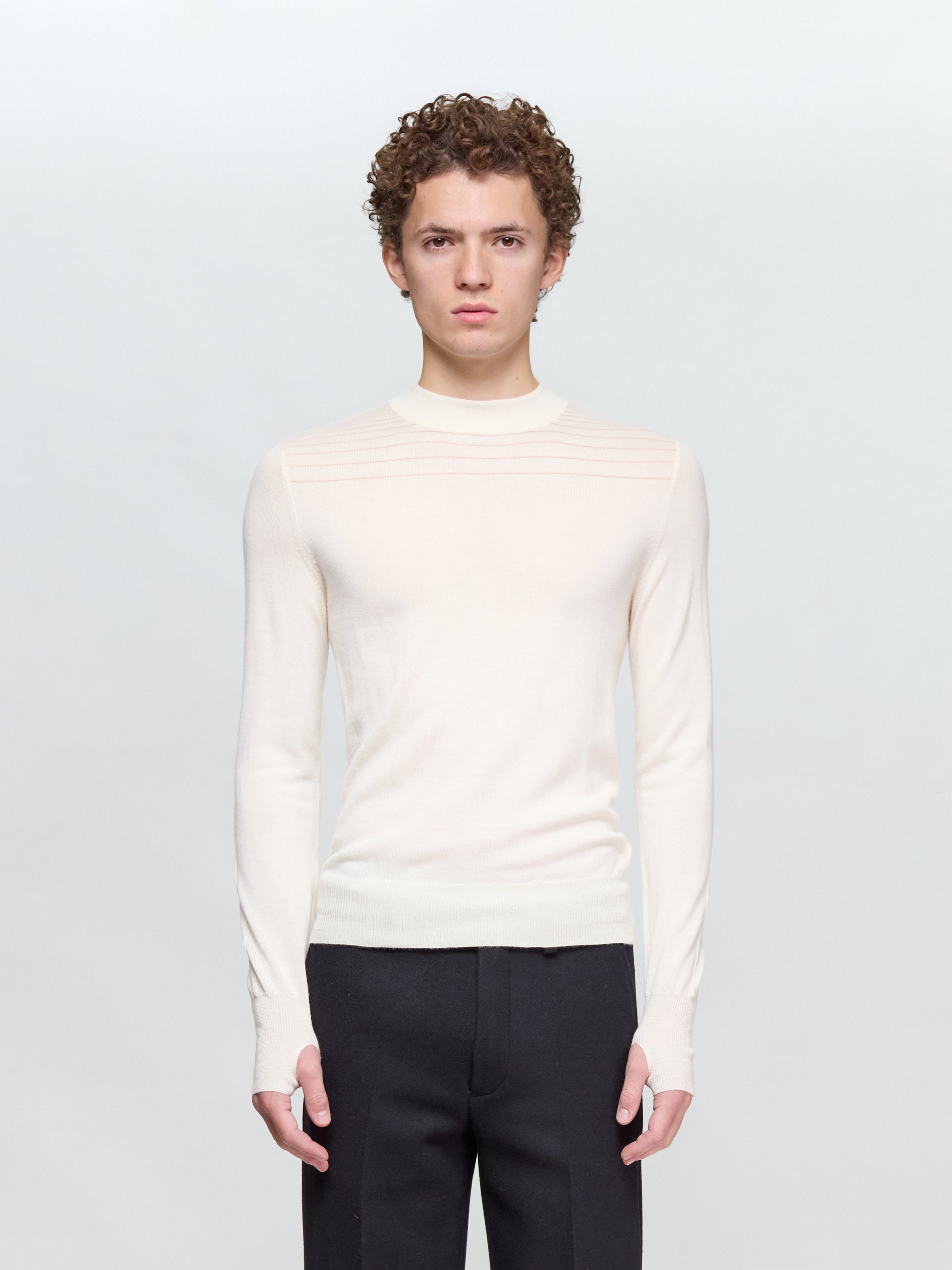 Gradient Stripes Merino Wool Knit in Ivory