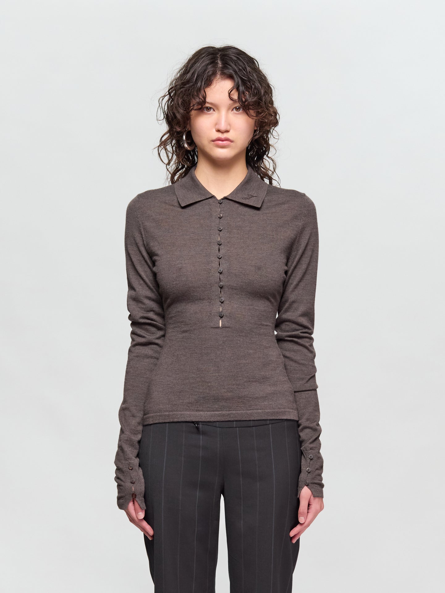 Le Polo Merino  in Dark Brown