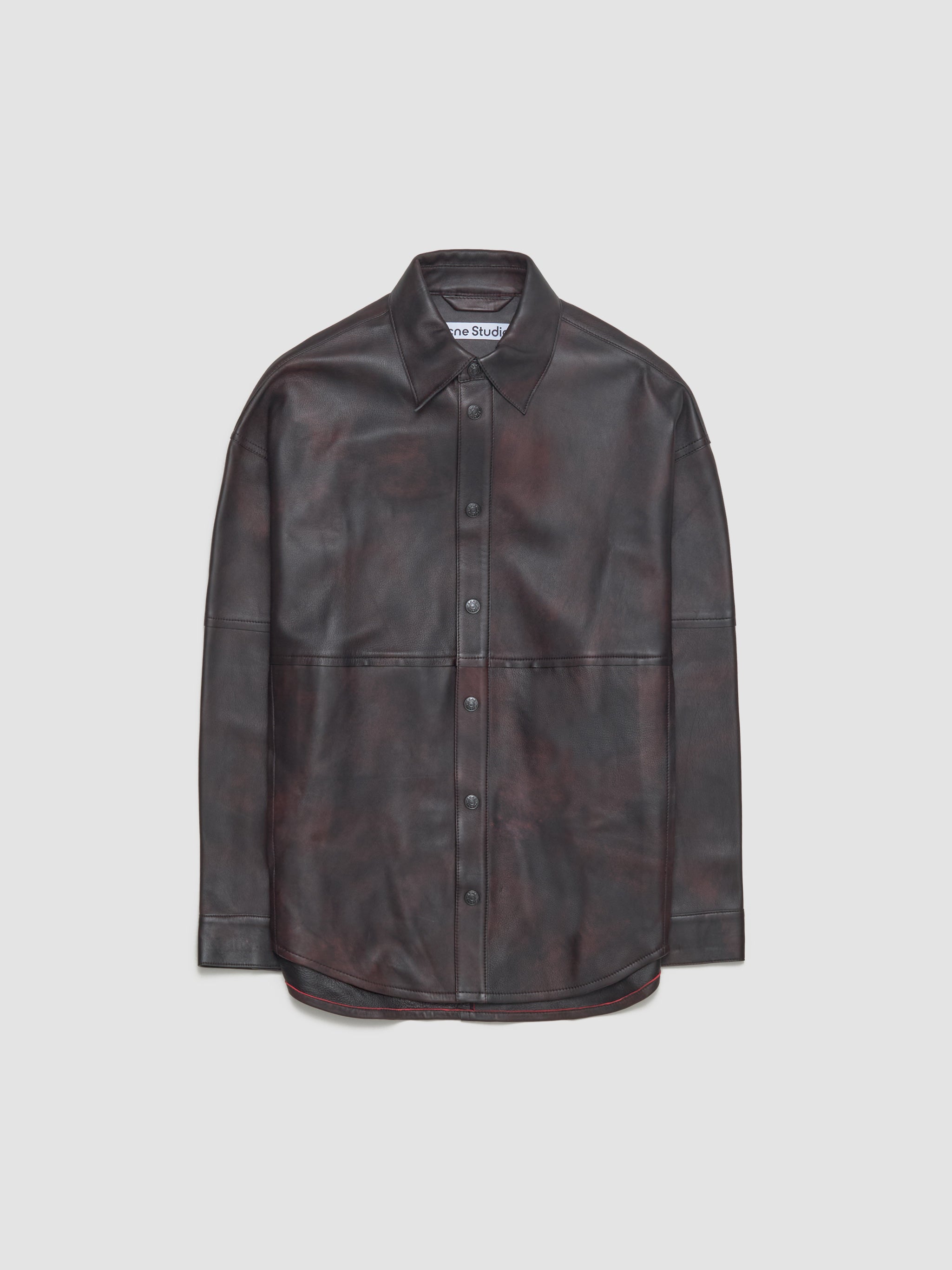 Leather Shirt Jacket in Black & Red