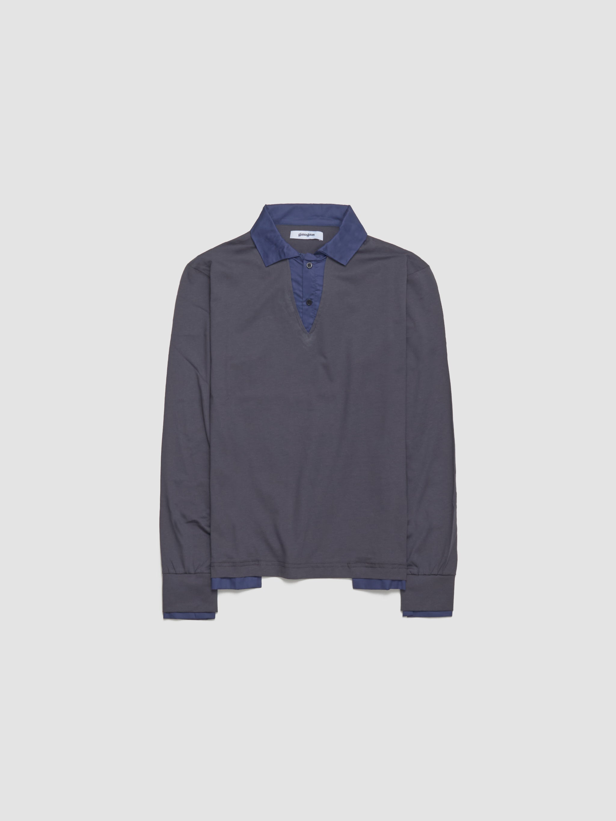 Luis Long Sleeve Polo in Grey & Navy