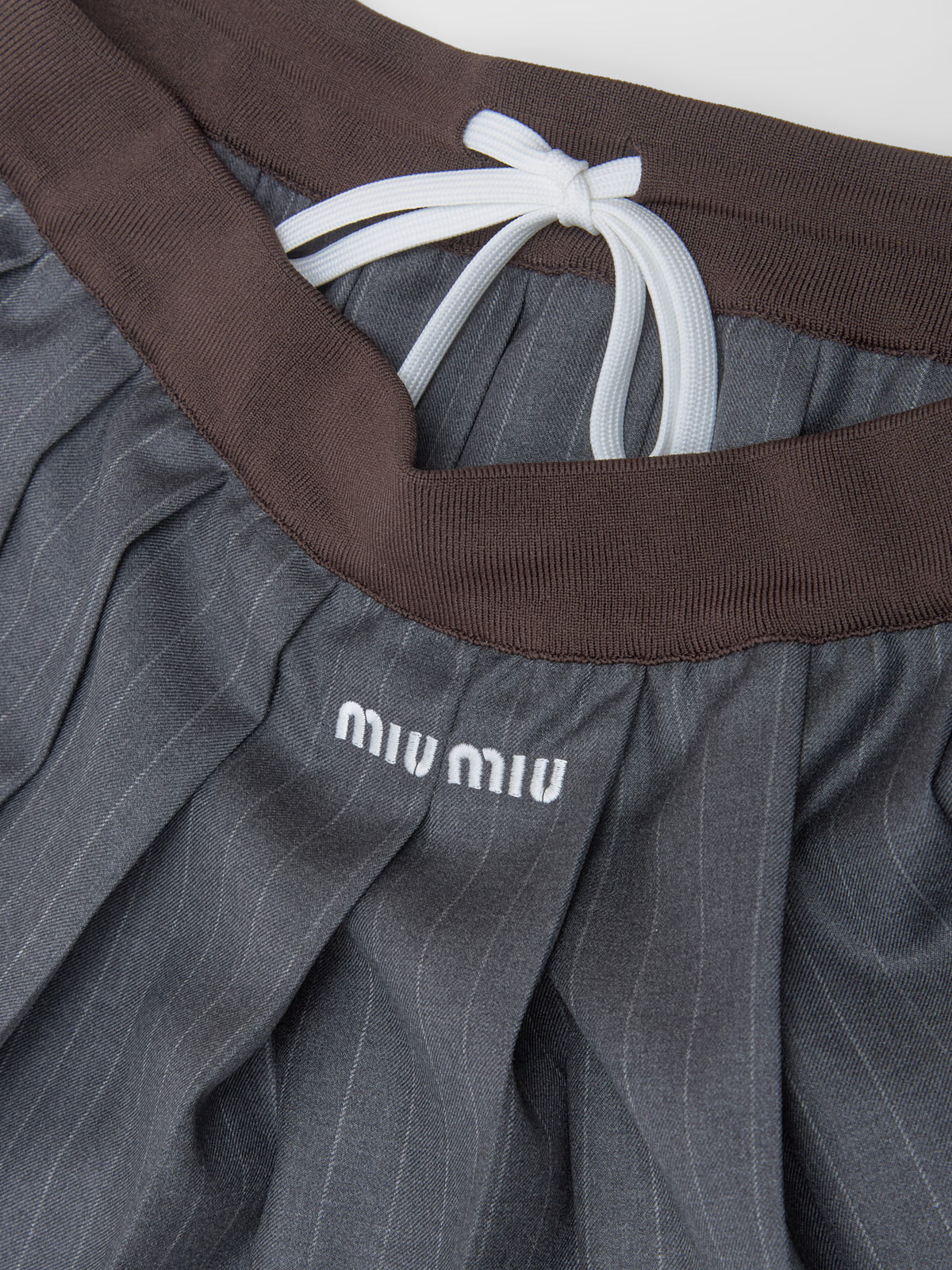 Pinstripe Pleated Mini Skirt in Slate Gray
