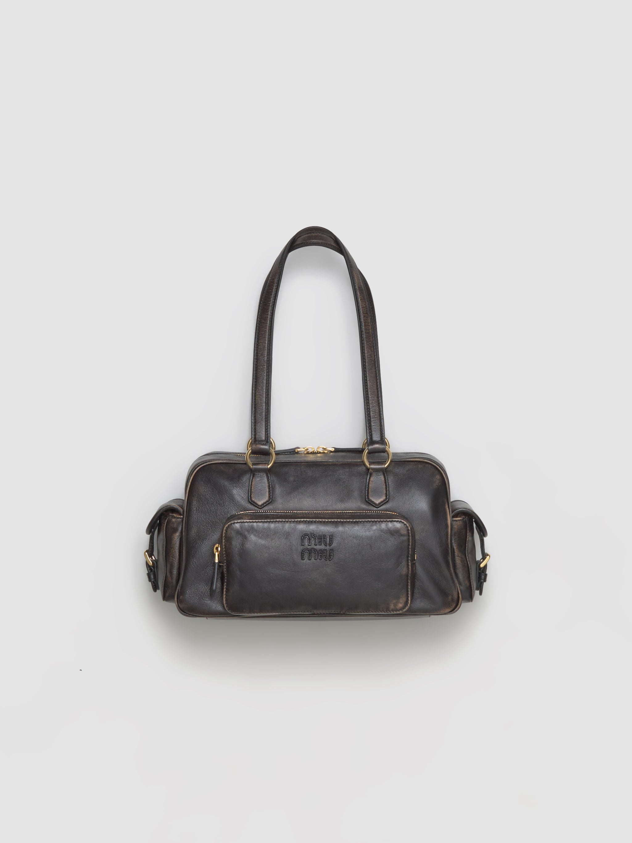 Pocket Handle Bag Made Of Nappa Leather in Coffee Brown