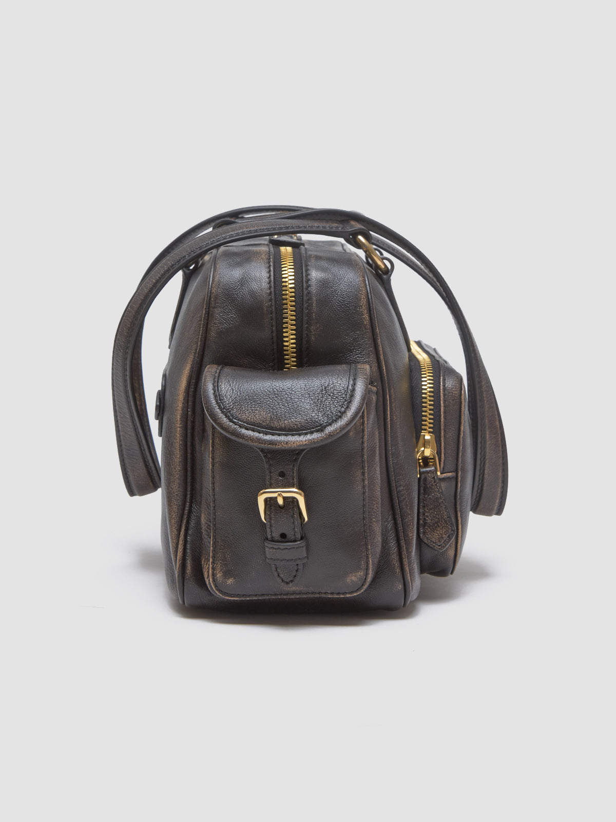 Pocket Handle Bag Made Of Nappa Leather in Coffee Brown