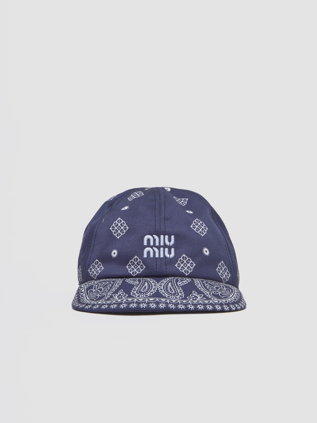 Printed Cotton Baseball Cap in Blue & White