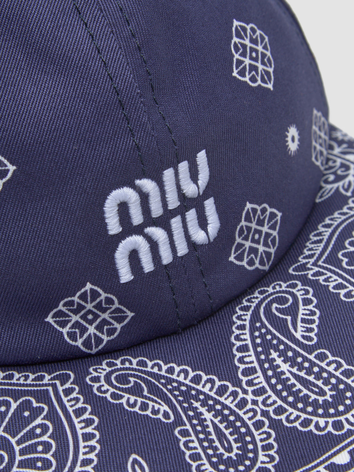 Printed Cotton Baseball Cap in Blue & White