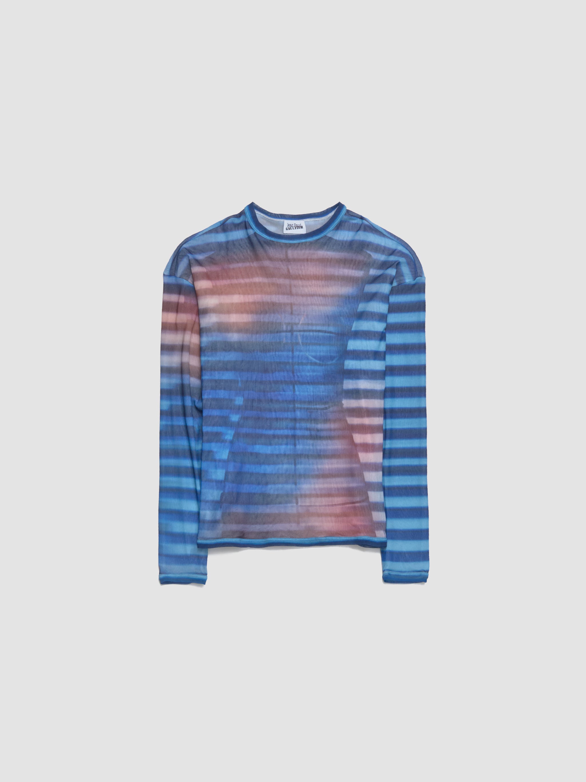 Oversized "Air" Printed Mesh Top in Blue & Peach