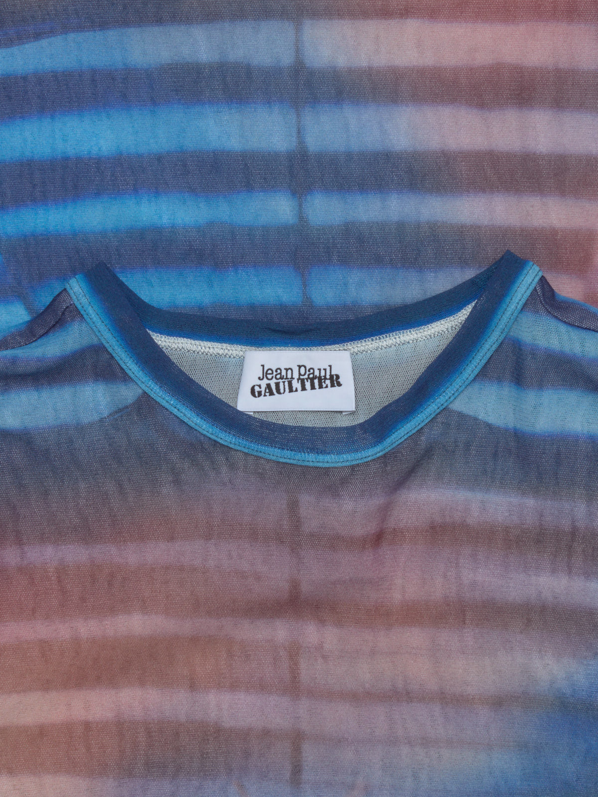 Oversized "Air" Printed Mesh Top in Blue & Peach