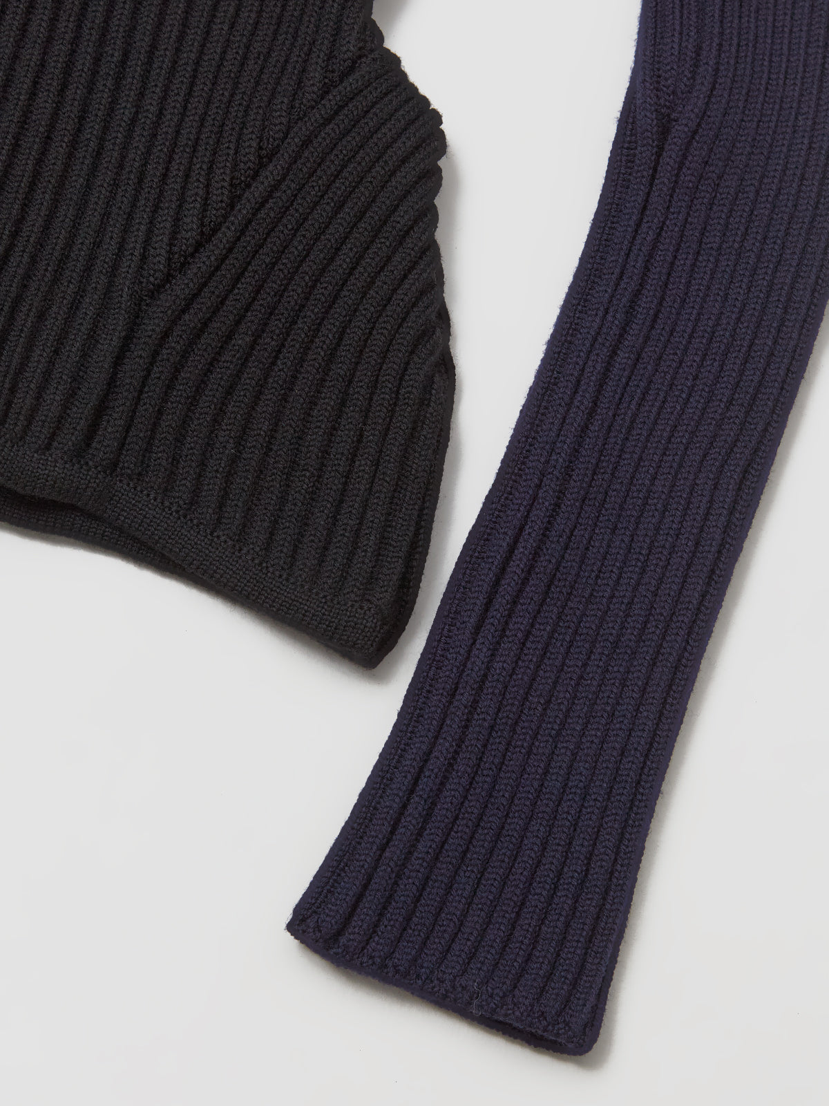 Wool Ribbed High Neck Sweater in Navy & Black