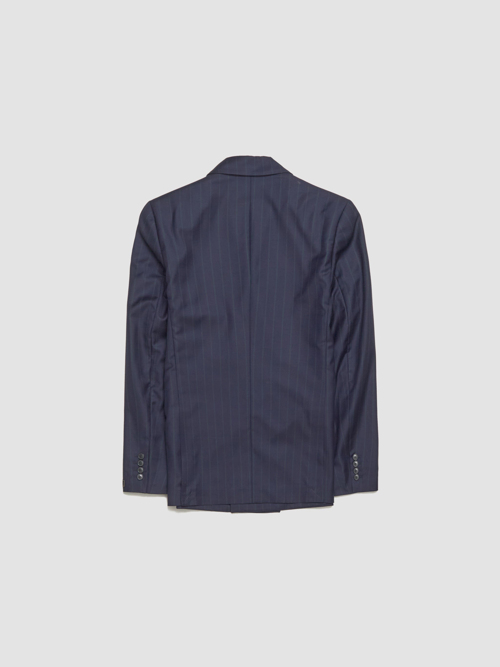 Double-Breasted Peak Blazer in Navy Double Pinstripe