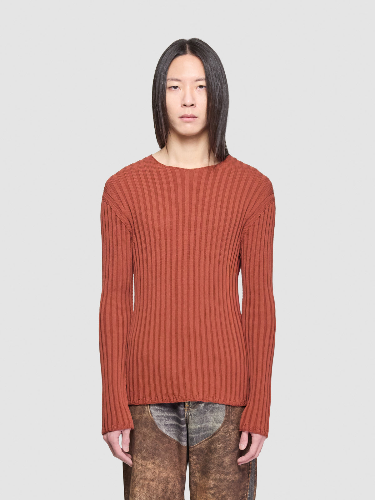 Ribbed Sweater in Terracotta Red