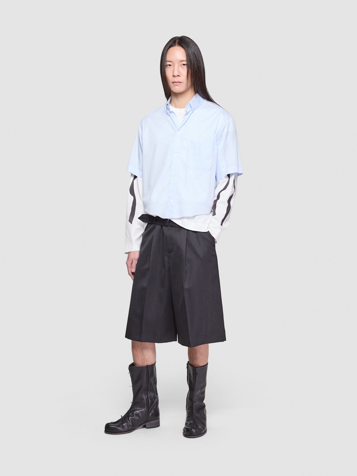 Wide Leg Multi Belt Loop Shorts in Black