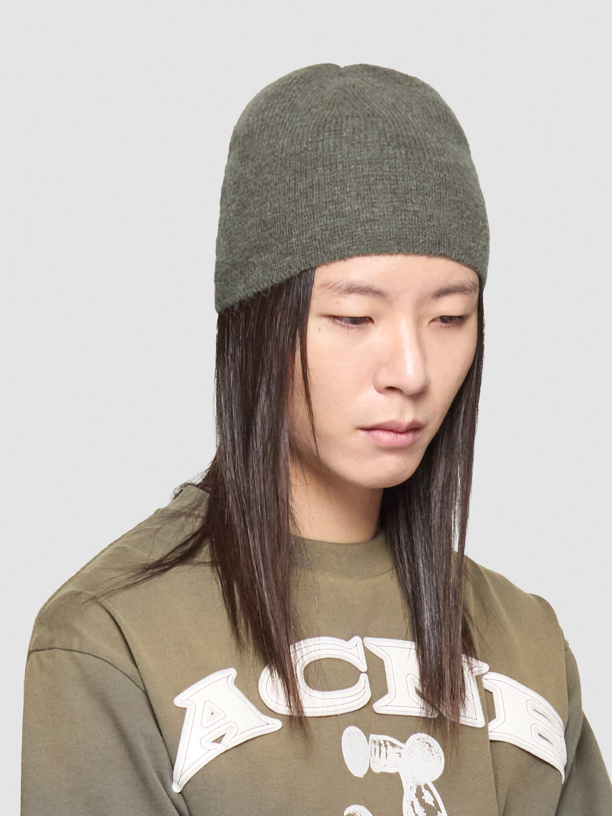 Beanie in Moss Green Fuzzy Alpaca