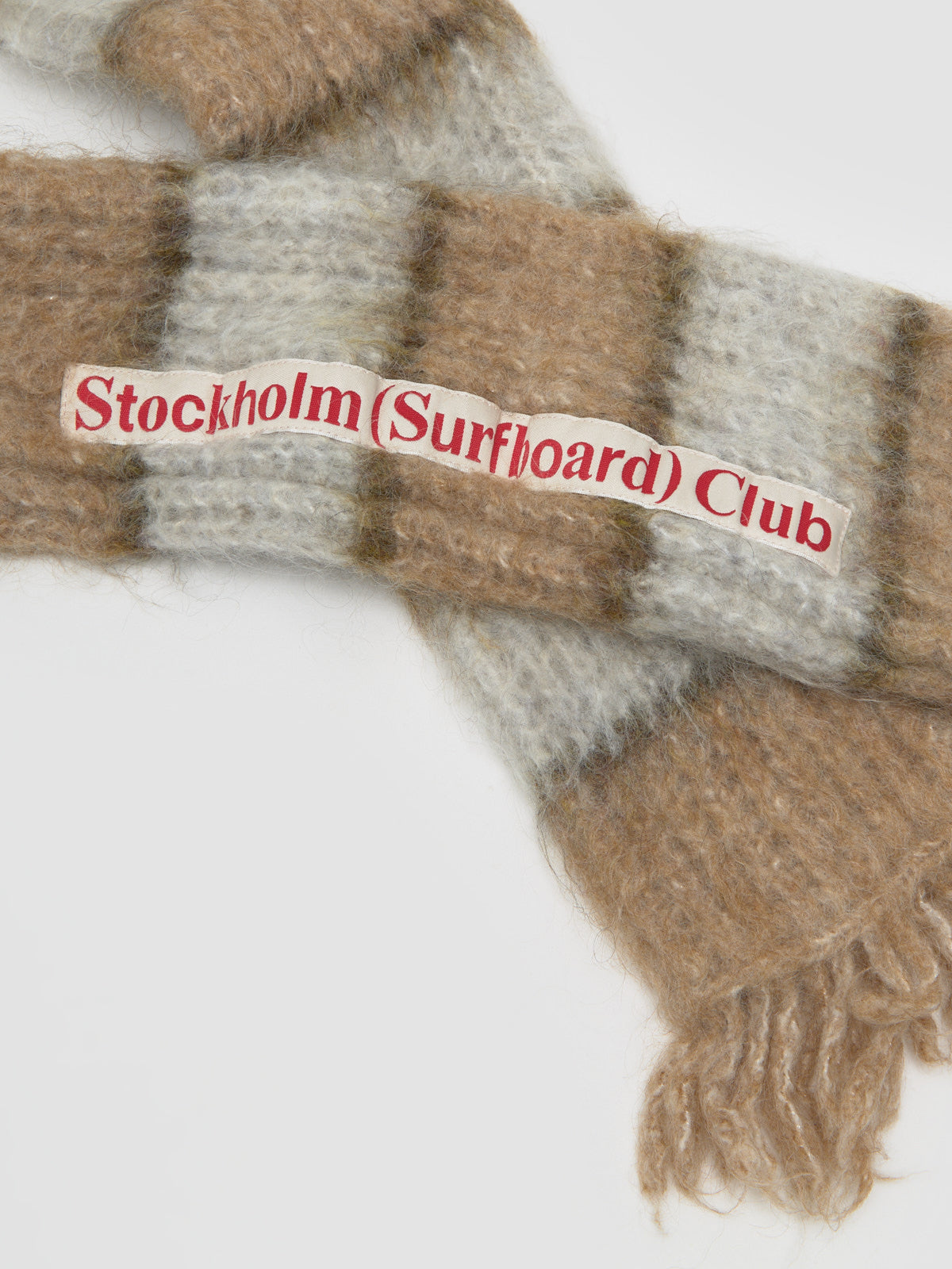 Narrow Striped Knitted Scarf in Beige Stripe
