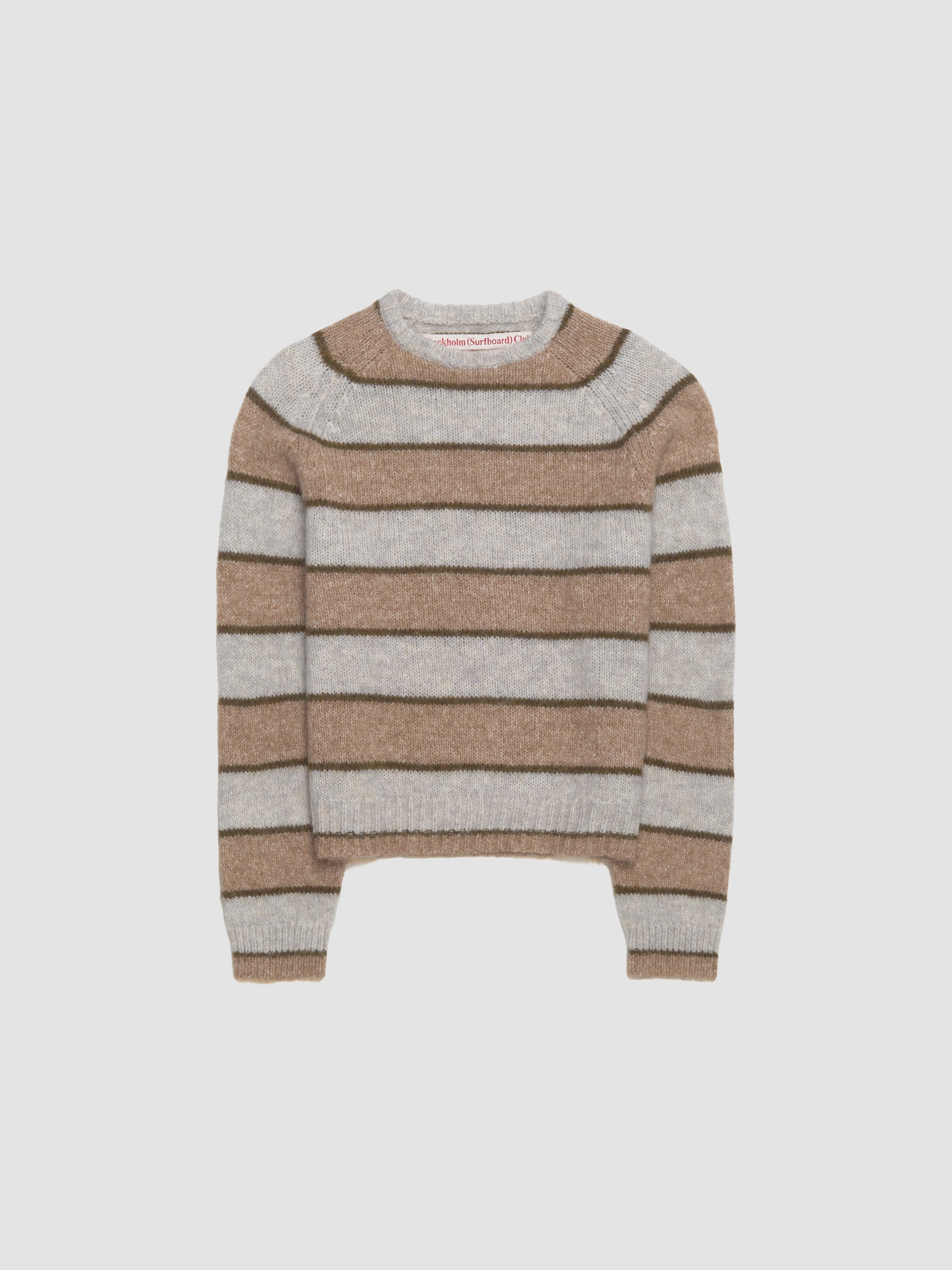 Raglan Knitted Sweatshirt in Beige Stripe