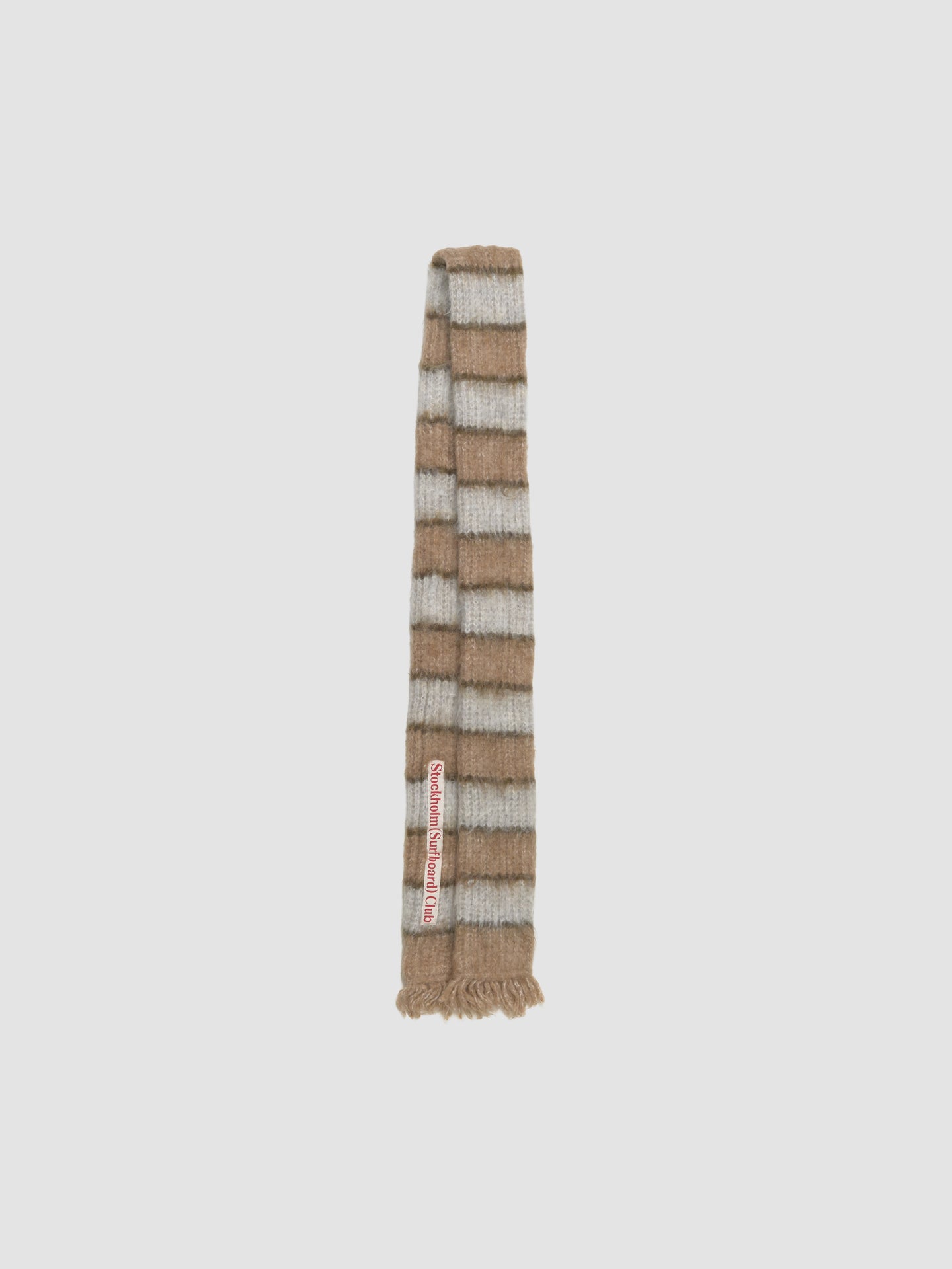 Narrow Striped Knitted Scarf in Beige Stripe