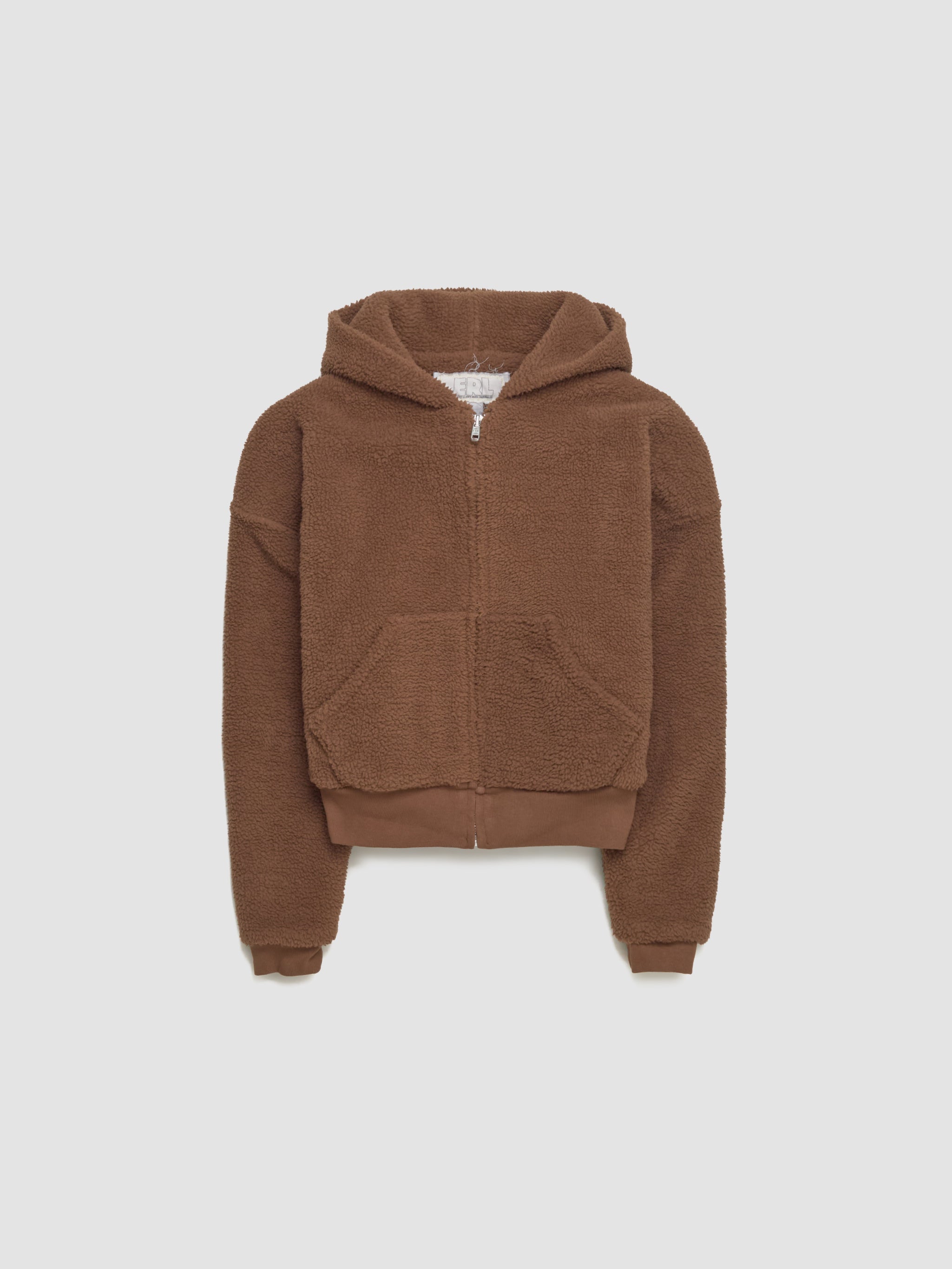 Terry Fleece Zipped Hoodie in Brown